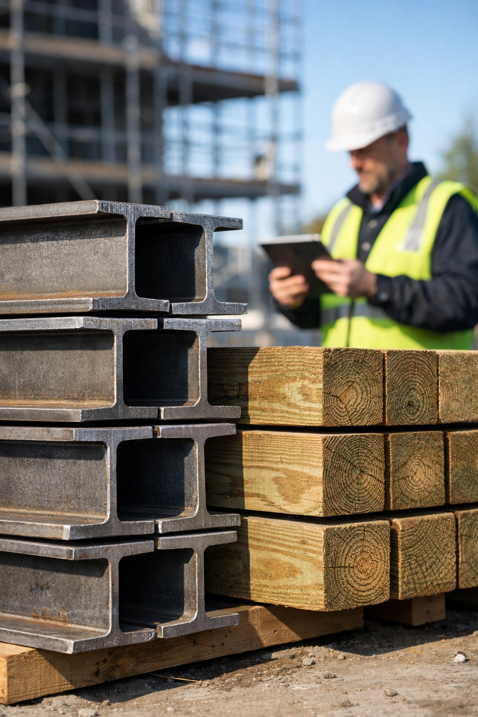 Premium construction materials and a site manager on an active Australian property development site.