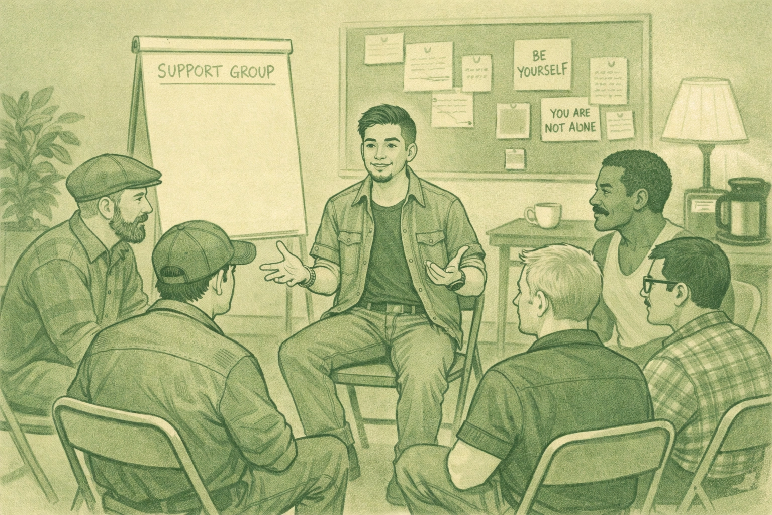 FTM International peer support group meeting founded by trans activist Lou Sullivan