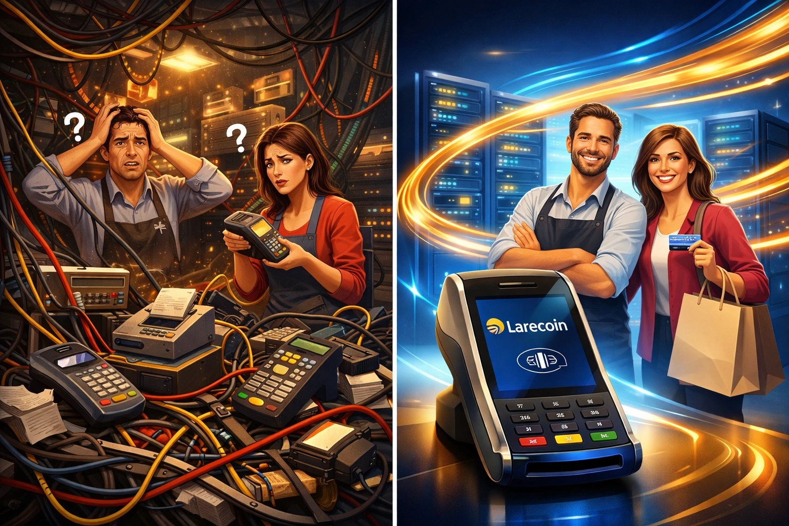 Comparison of outdated crypto payment processors vs streamlined Larecoin merchant system