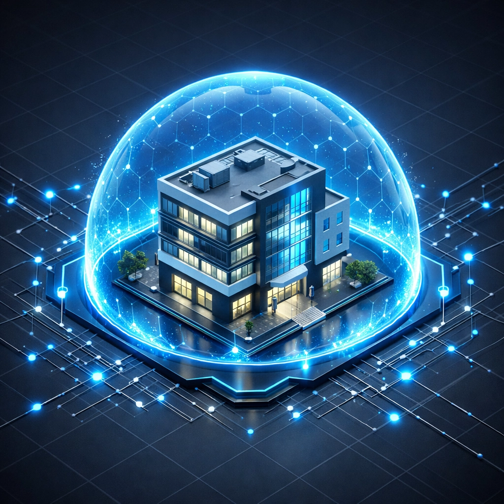 Managed security protecting a Richmond small business office with a digital defensive shield.