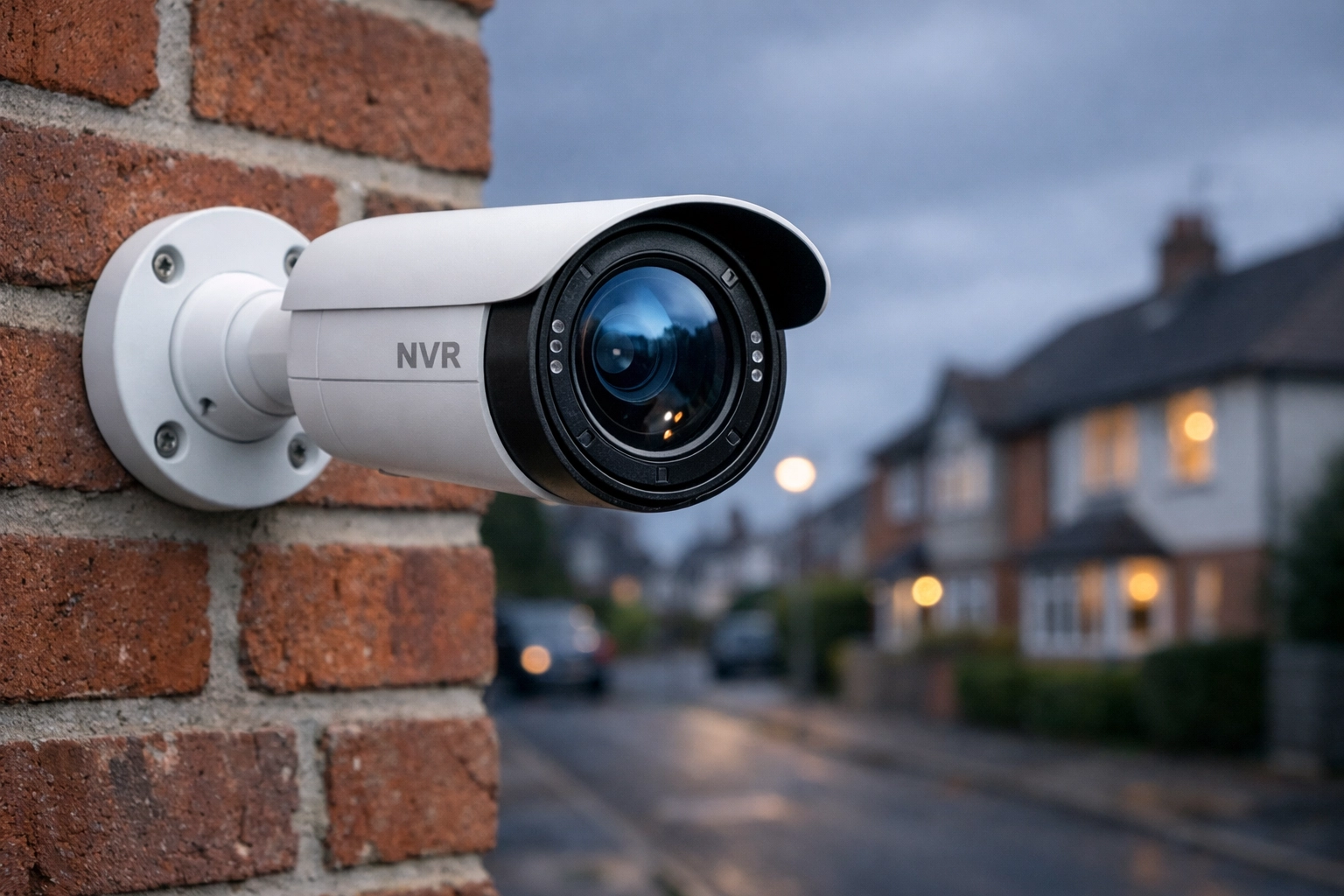 Professional NVR IP bullet camera installed on a red-brick Oxfordshire home for high-tech security.