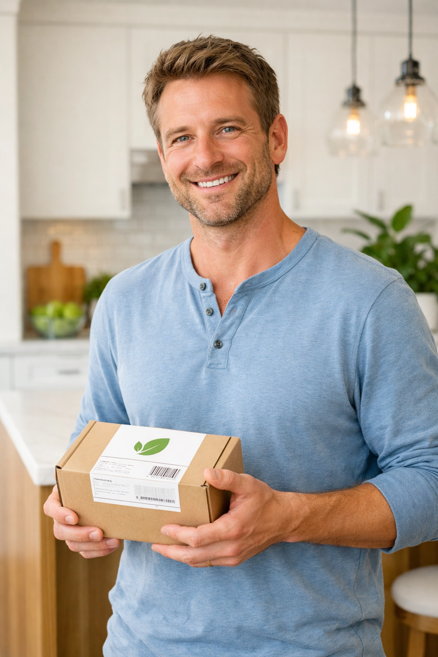 A happy patient receiving their medical weight loss prescription delivered directly to their home.