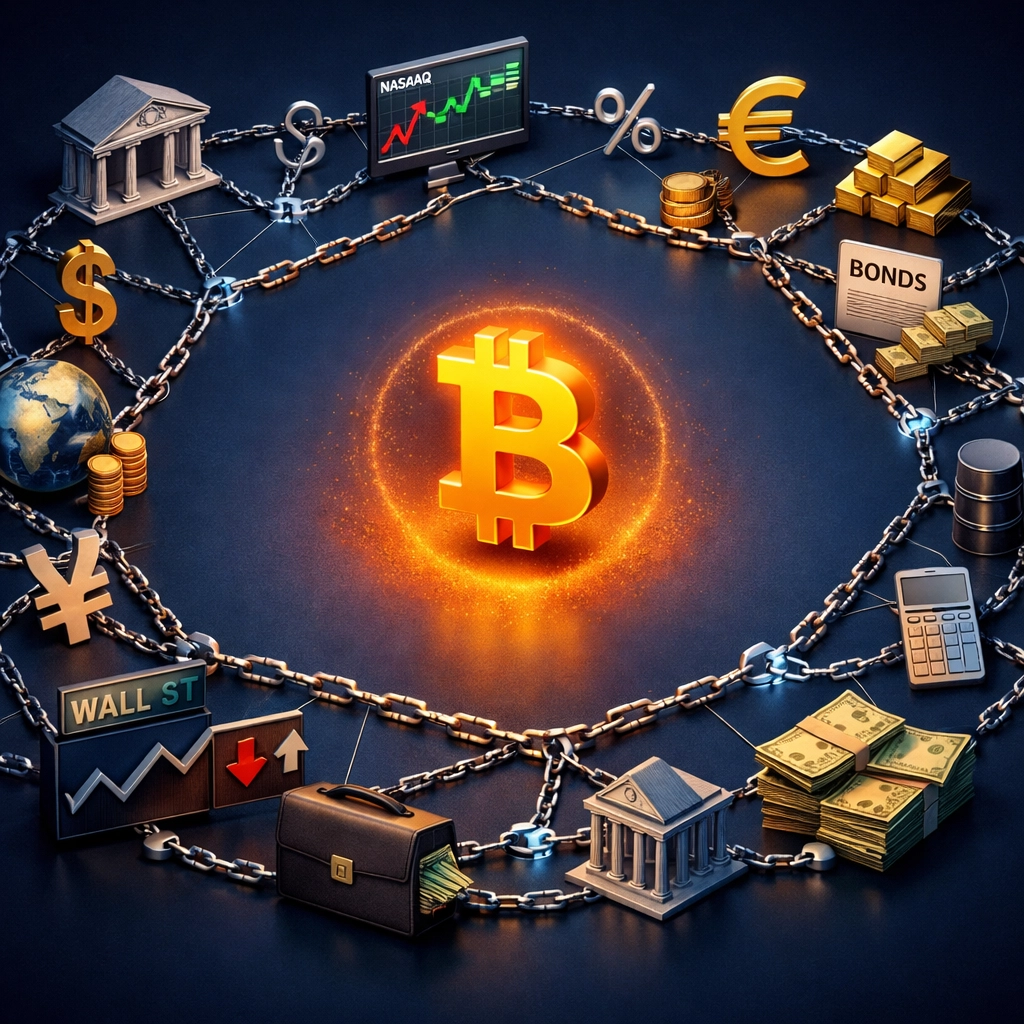 Bitcoin as uncorrelated asset floating independently from interconnected traditional financial assets