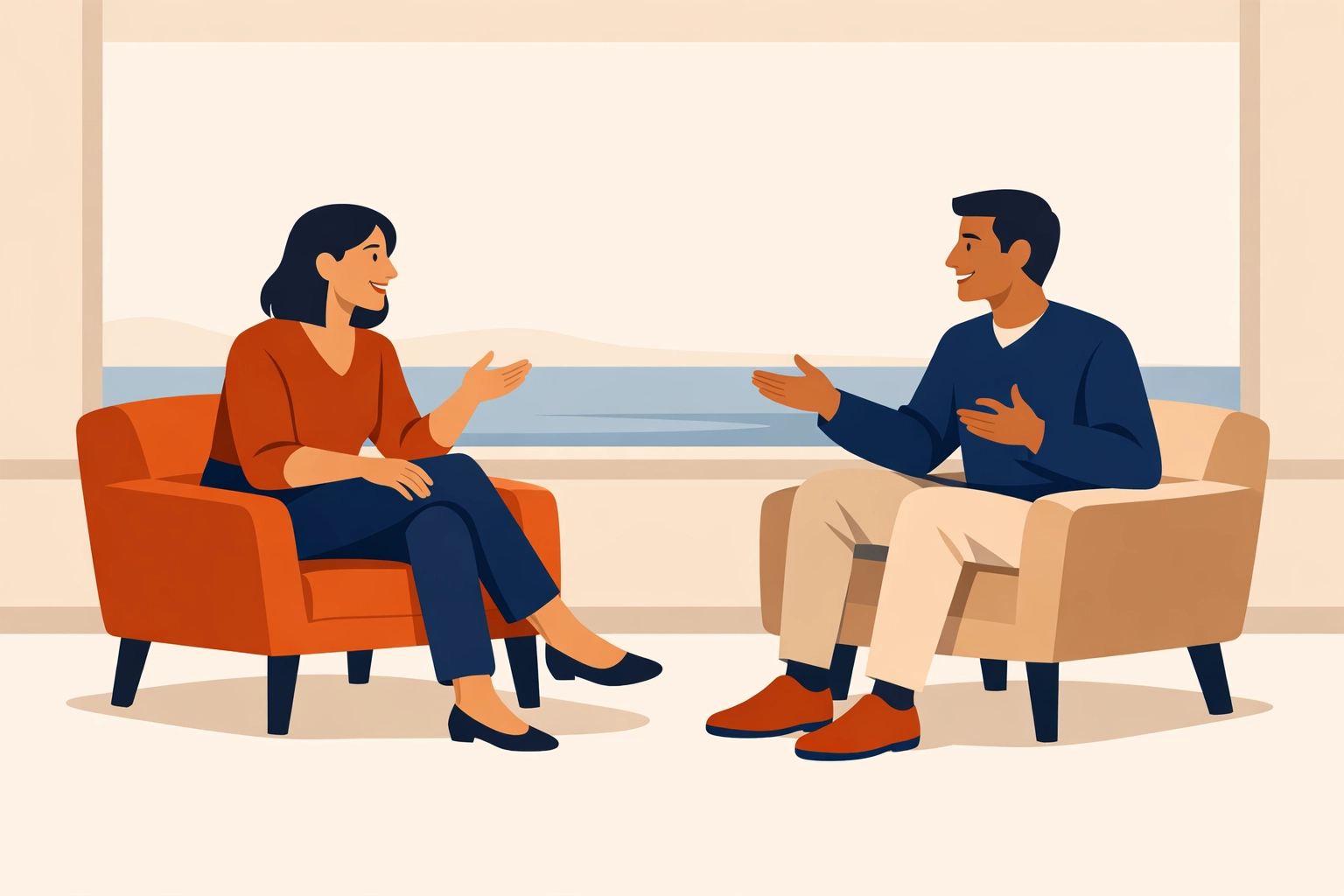 Two people having an authentic, face-to-face conversation to reclaim human connection in the workplace.
