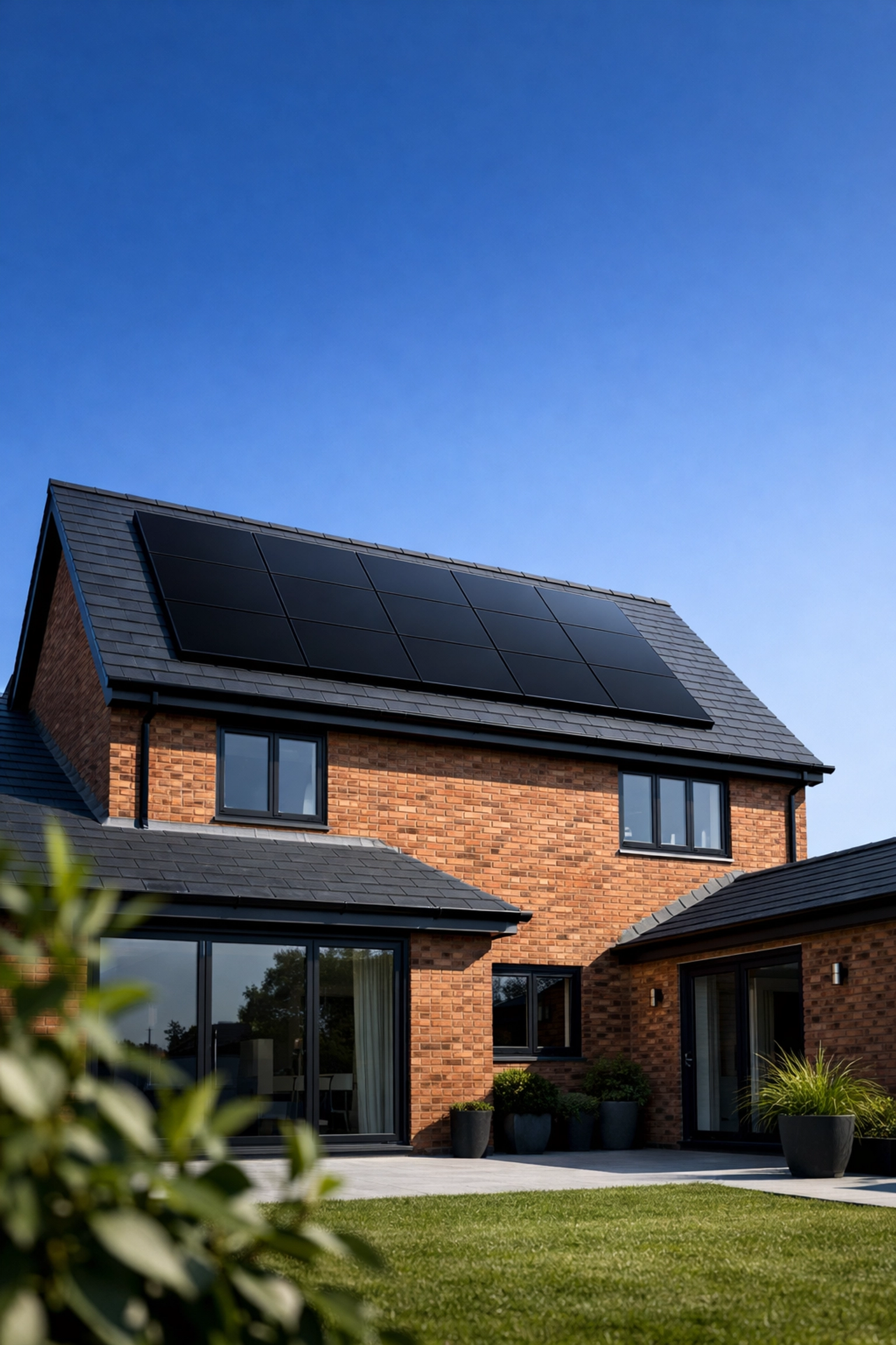 Premium all-black solar panels installed on a modern UK home by an MCS certified professional.