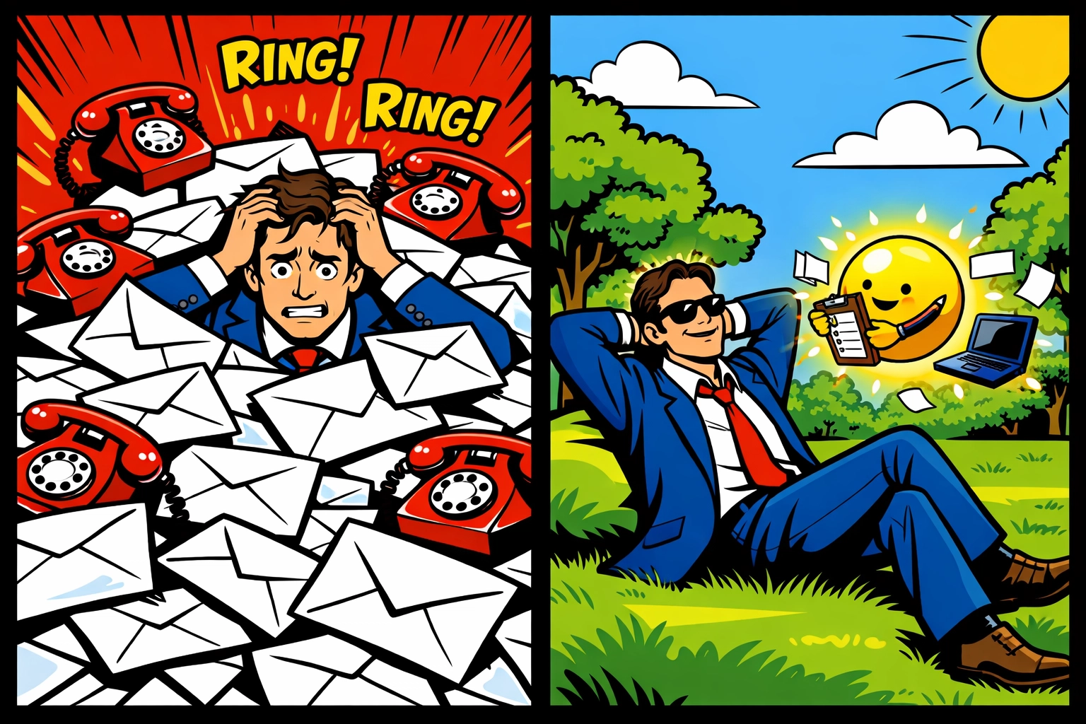 Business owner escaping administrative stress and relaxing thanks to time-saving workflow automation.