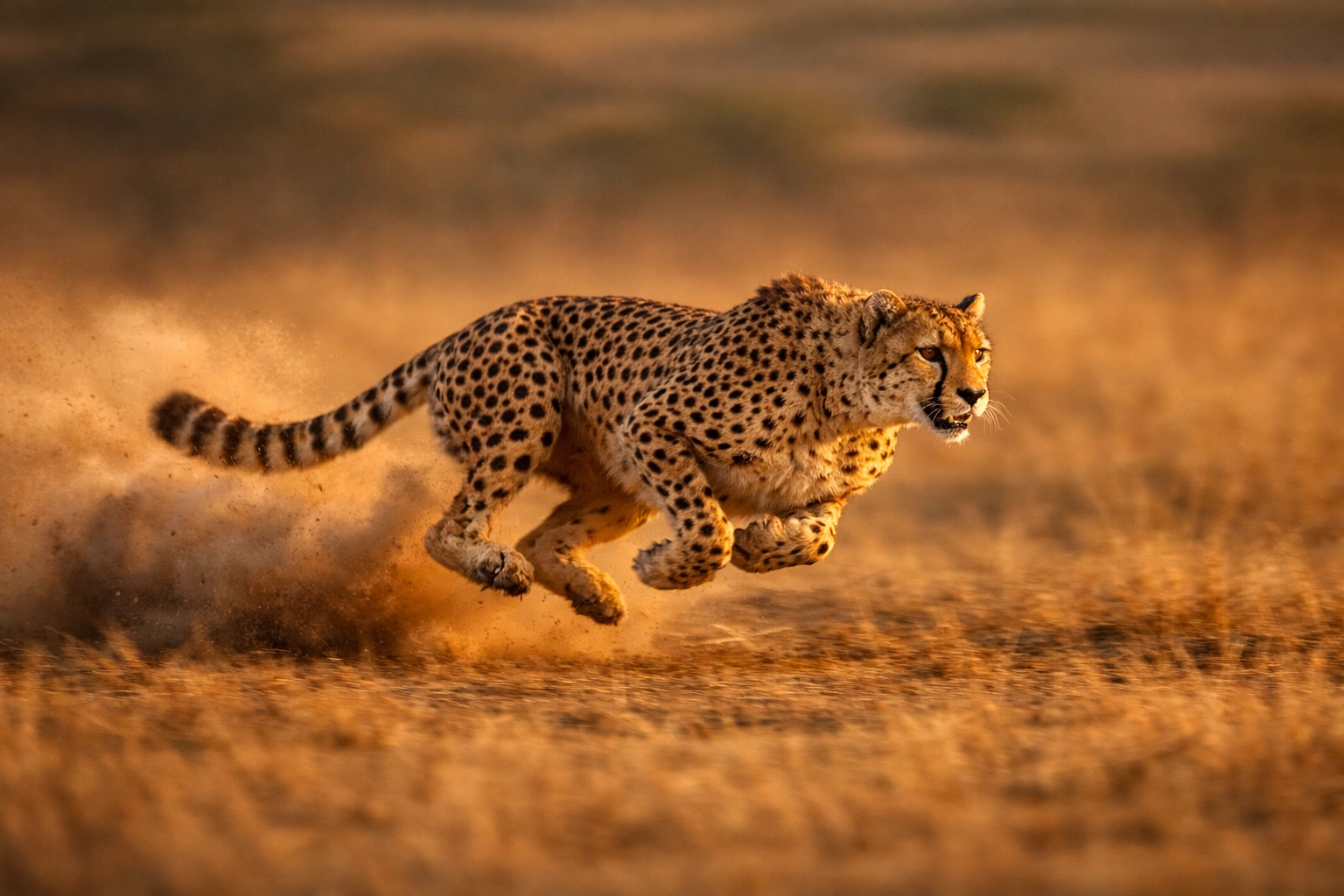 Cheetah running in action shot demonstrating dynamic wildlife stock photography that converts