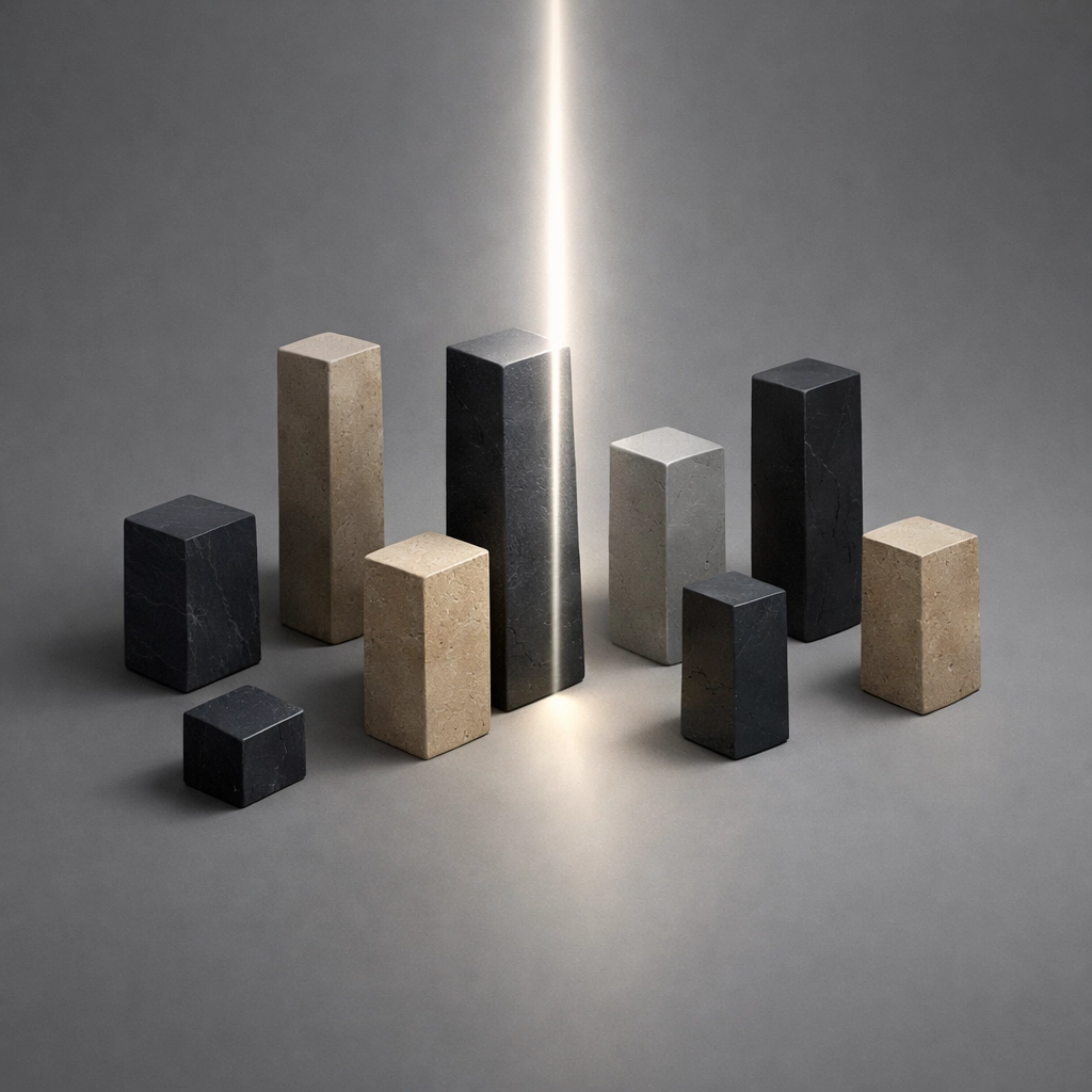 Unaligned stone pillars representing disconnected strategies often found with traditional marketing agencies.