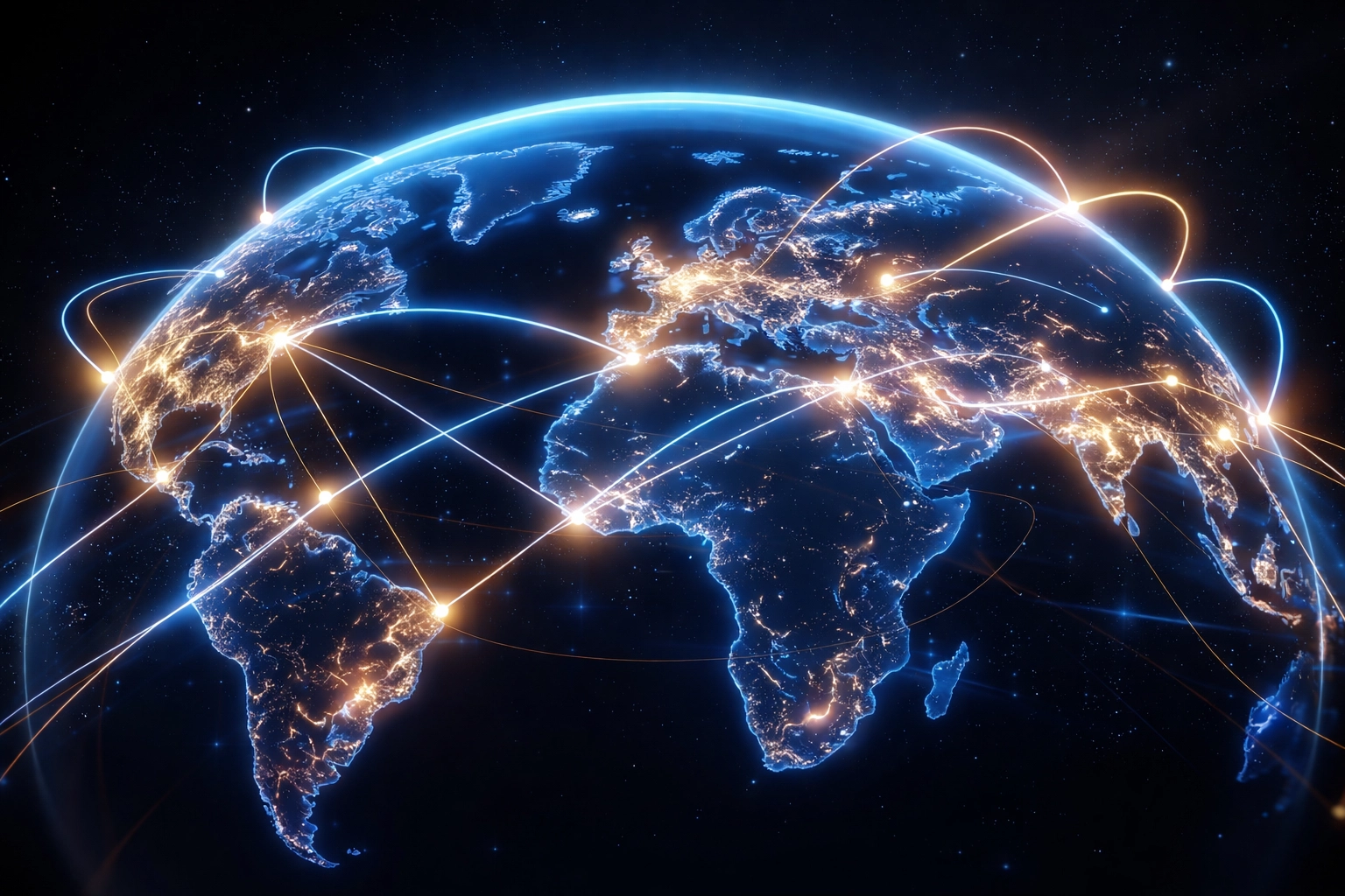 Glowing digital globe with payment connections symbolizing global reach of bank-free crypto payments