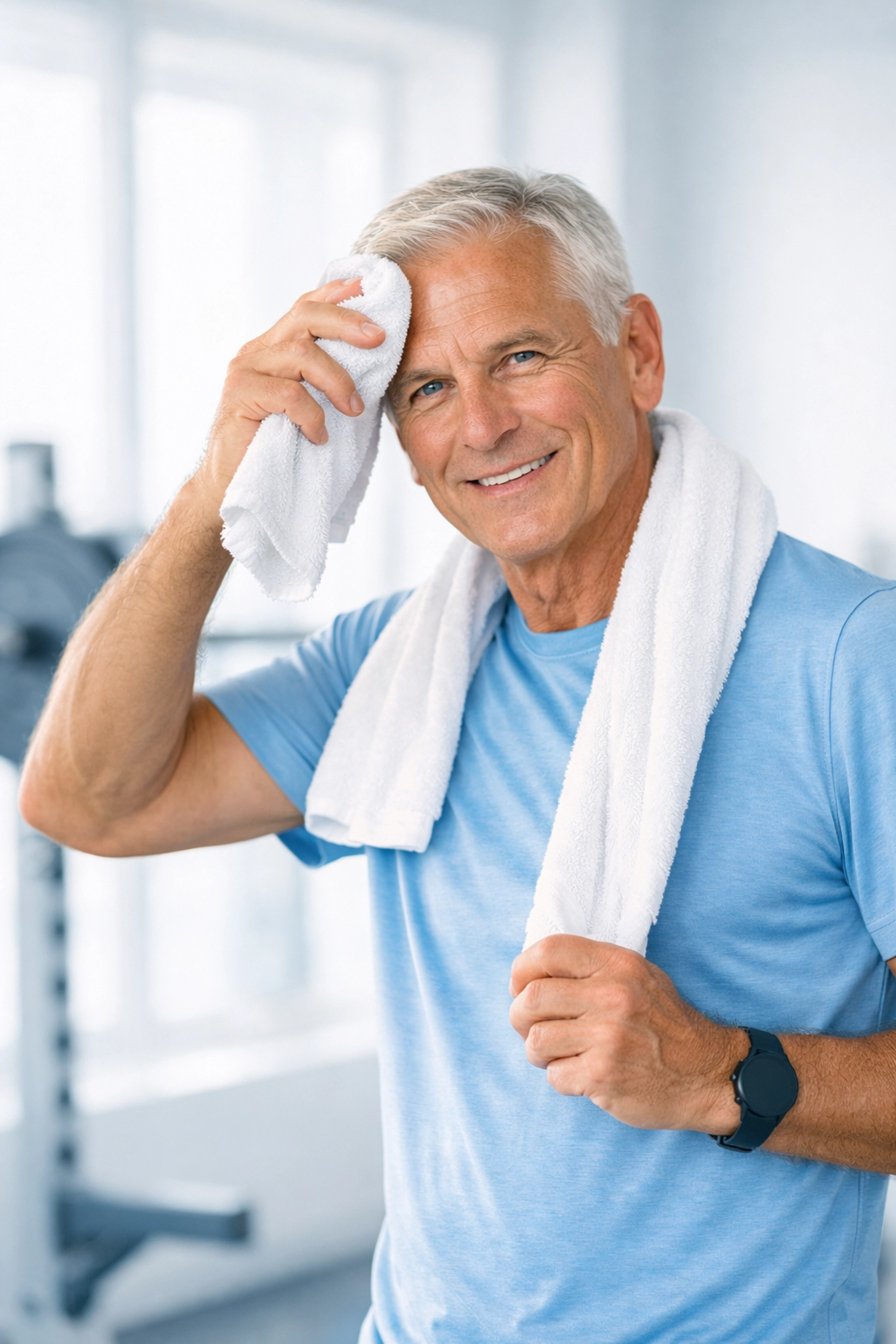 Fit man in his 60s enjoying a healthy, pain-free strength training lifestyle for longevity.