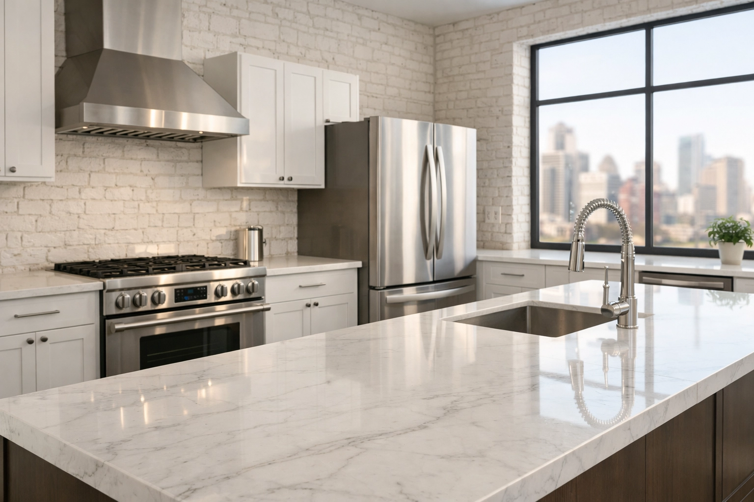 Pristine Detroit apartment kitchen after a professional move-in ready turnover deep cleaning.