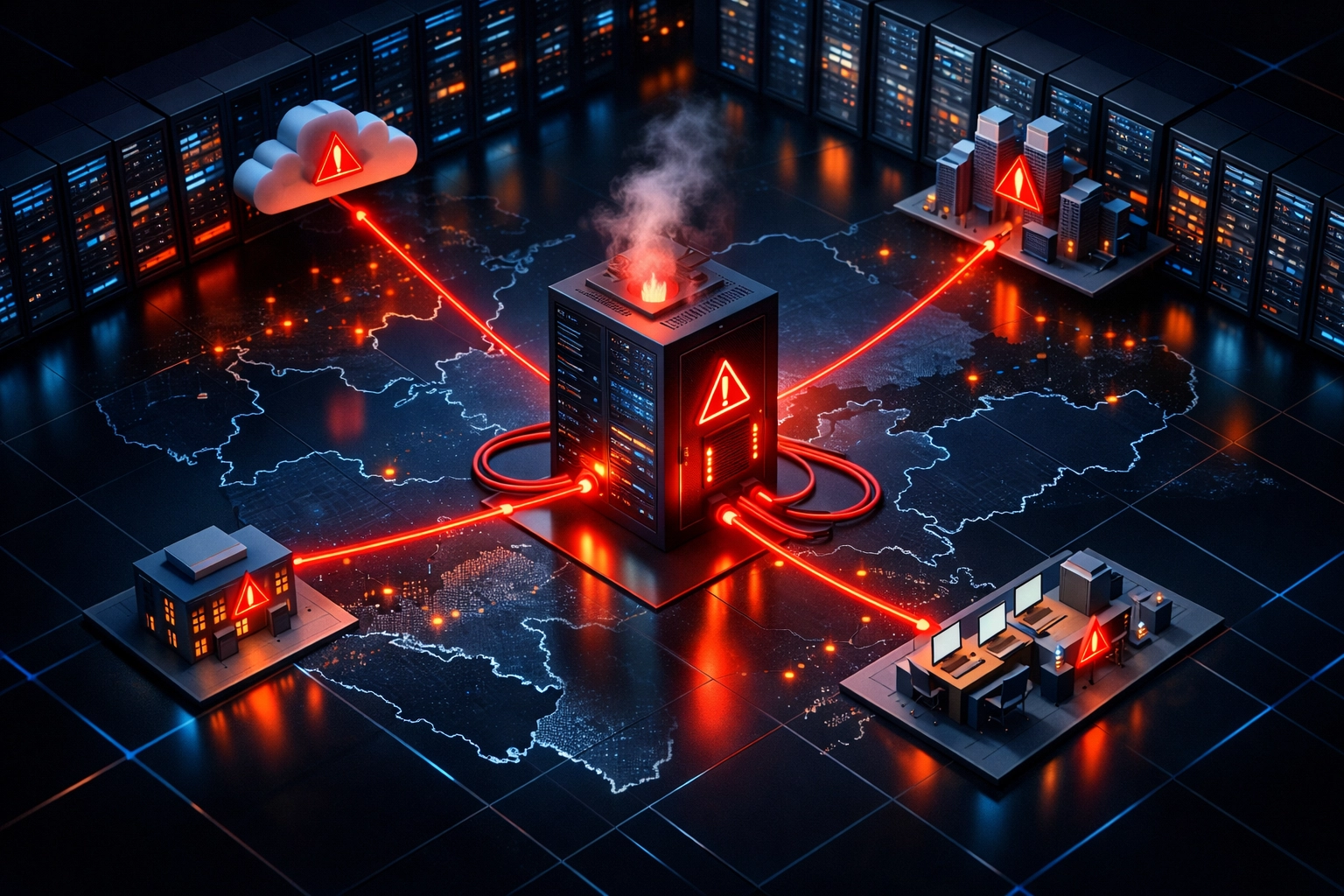 ServiceNow MID server infrastructure showing network connectivity issues across cloud and on-premise systems