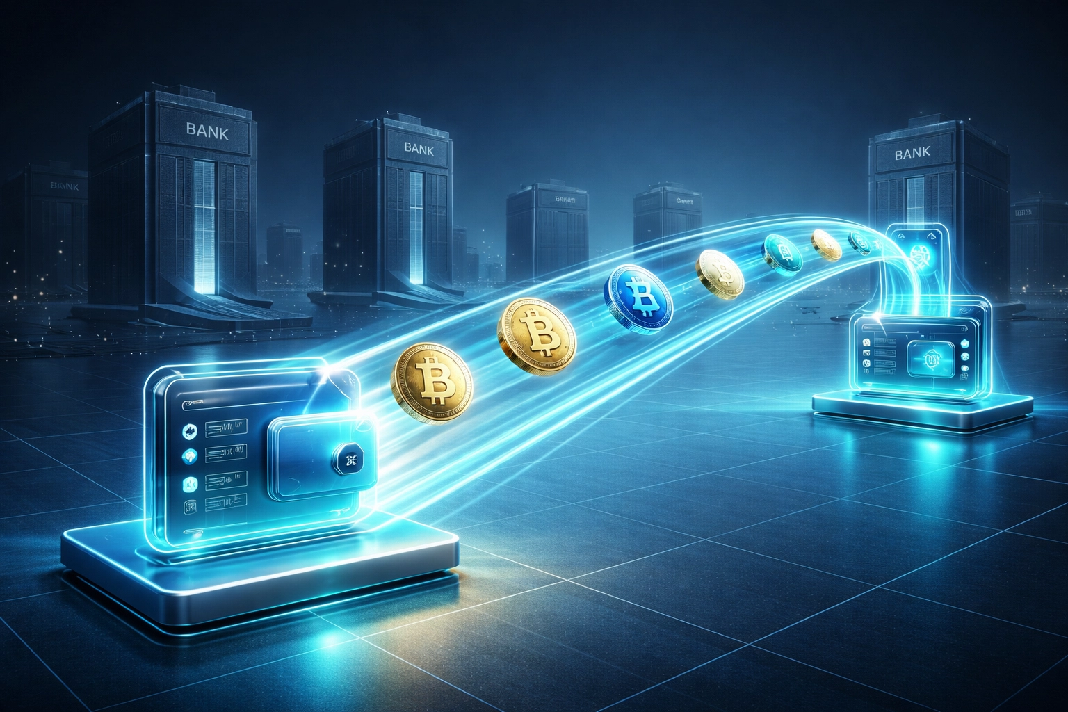 Direct crypto wallet-to-wallet transfer bypassing traditional banking to reduce interchange fees by 50%