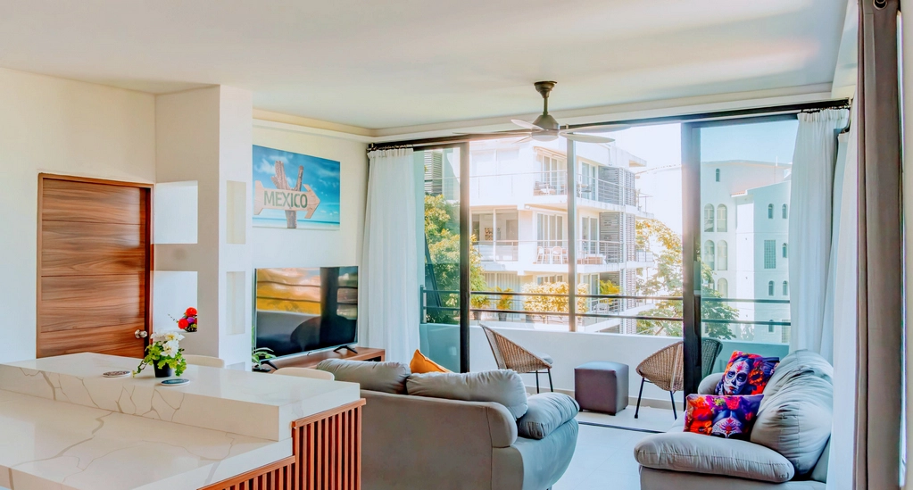 Bright, modern living room in Puerto Vallarta condo