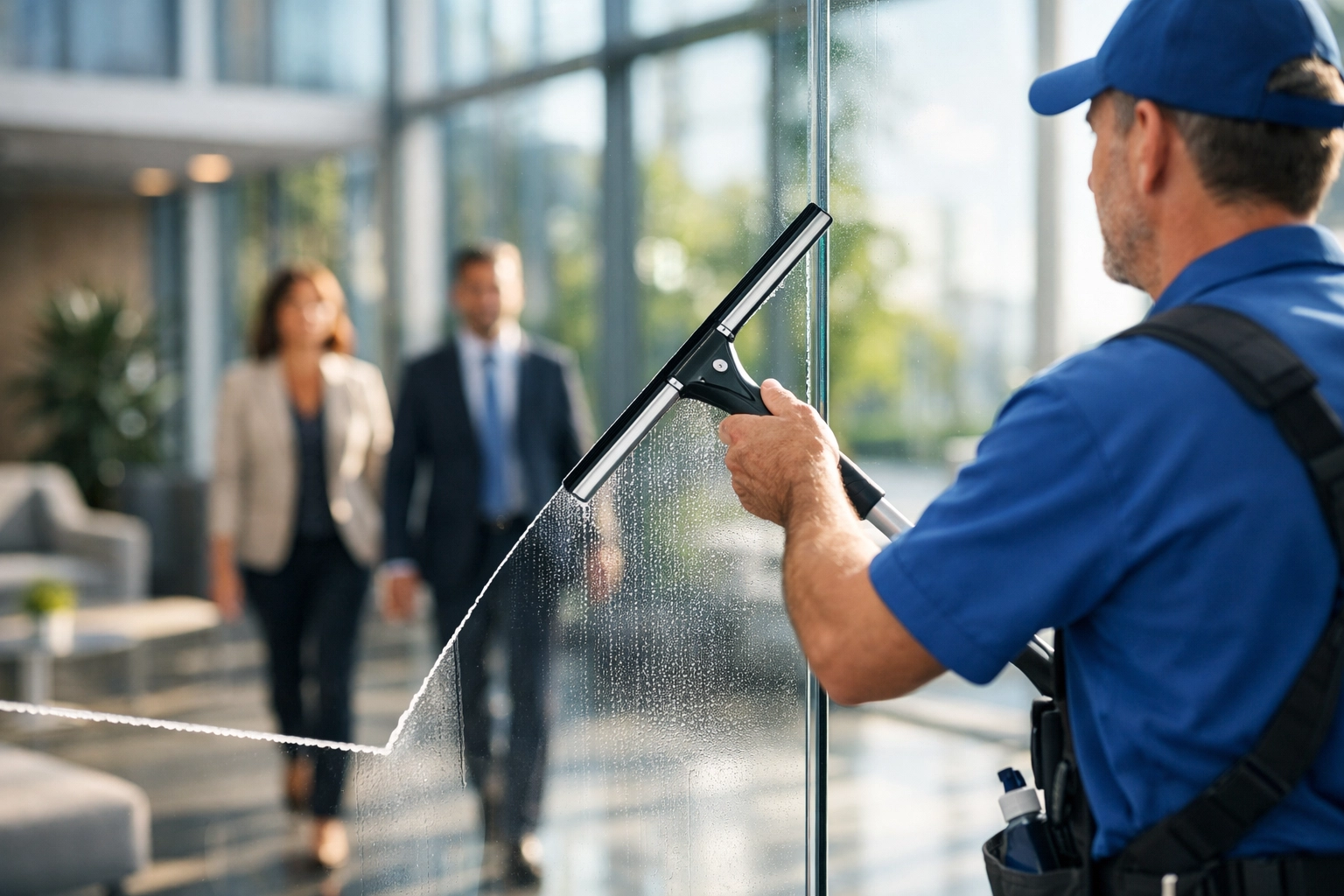 Commercial window cleaning in Westchester NY for a bright and professional corporate building entrance.