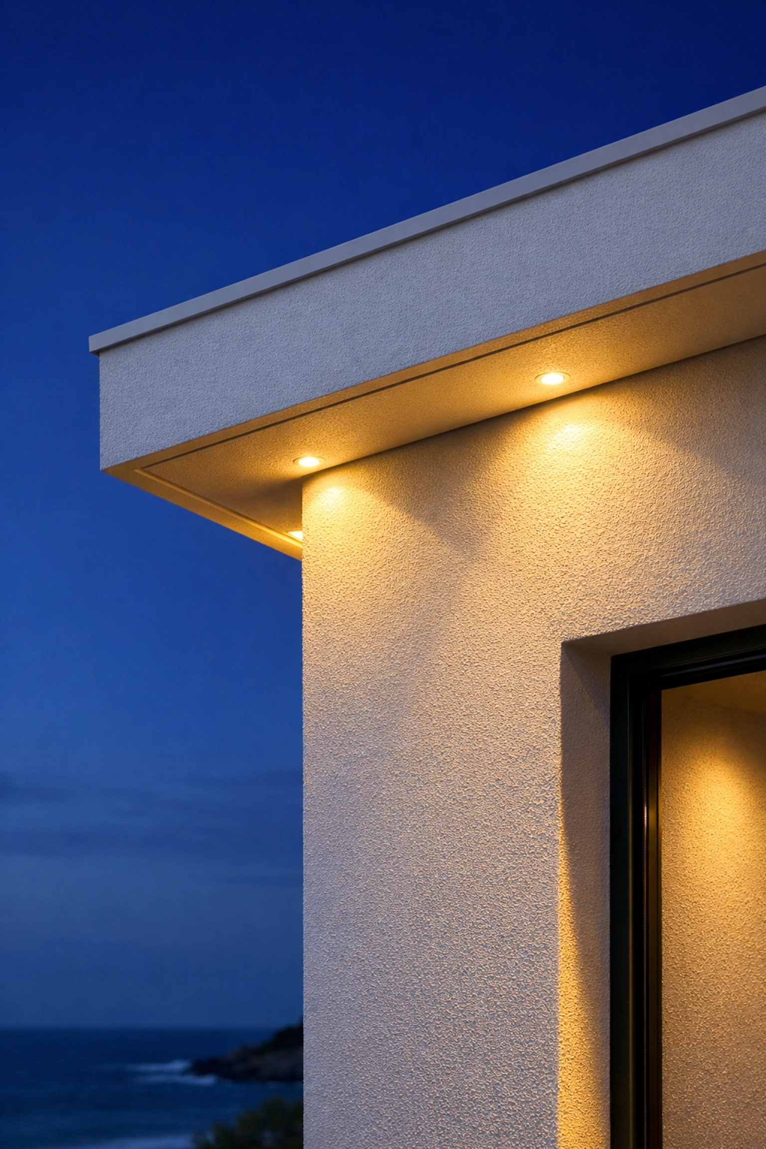 Close-up of modern white silicone render on a Bognor Regis coastal home showing high-quality texture and finish.