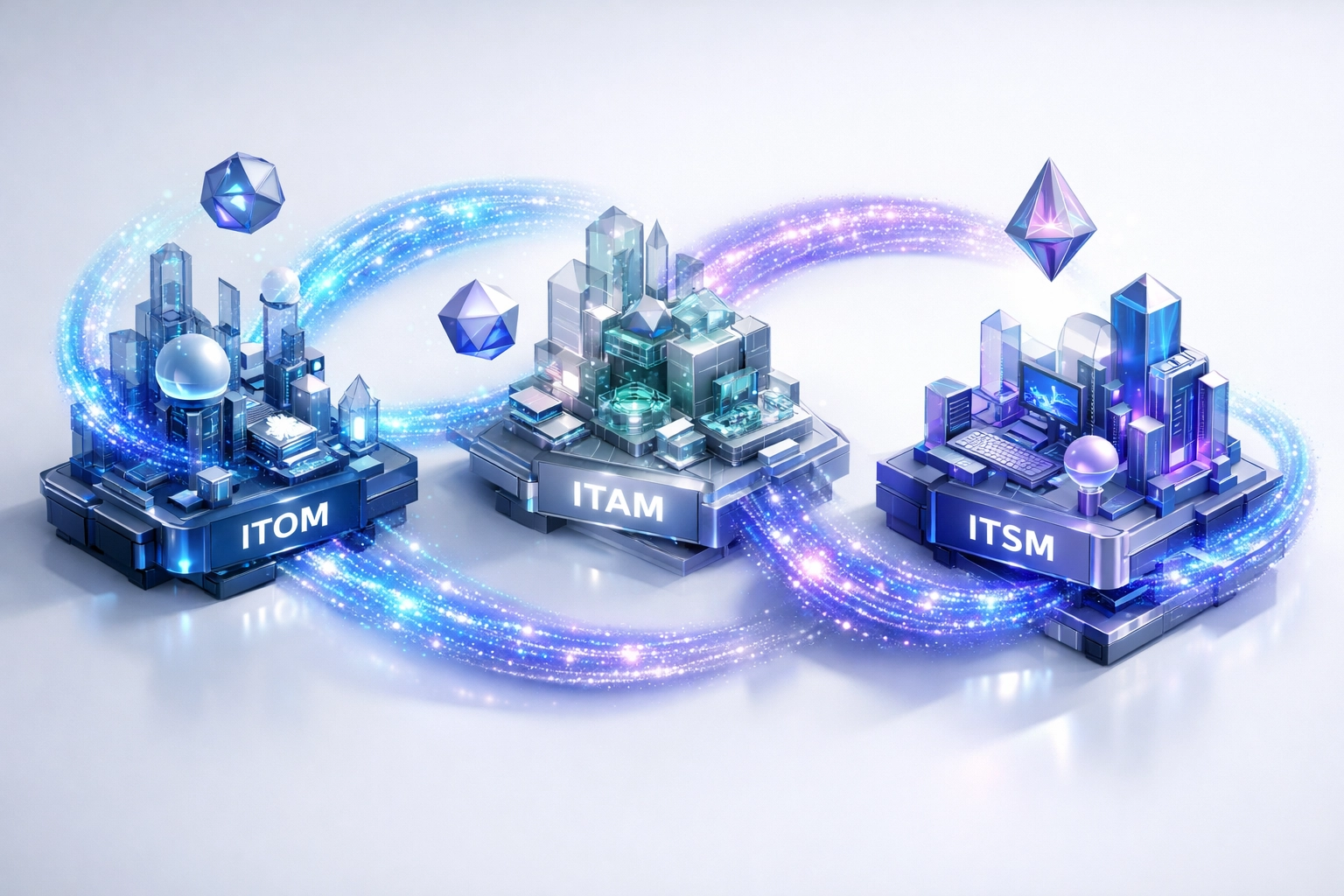 Integrated ServiceNow ITOM, ITAM, and ITSM modules connected through Agentic AI automation