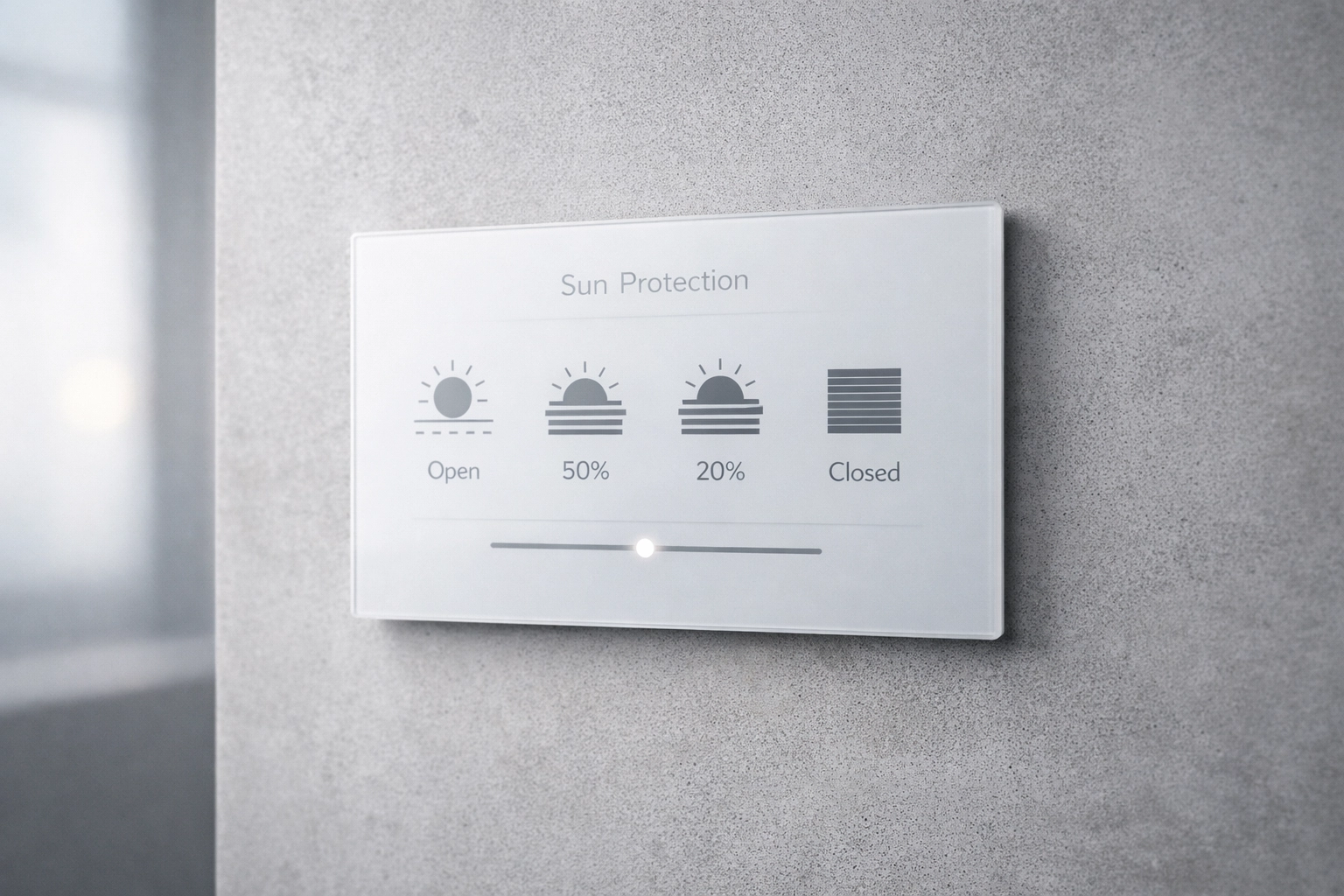 Wandmontiertes Smart-Home-Bedienpanel zur komfortablen Steuerung von Sonnenschutzsystemen in Wien.