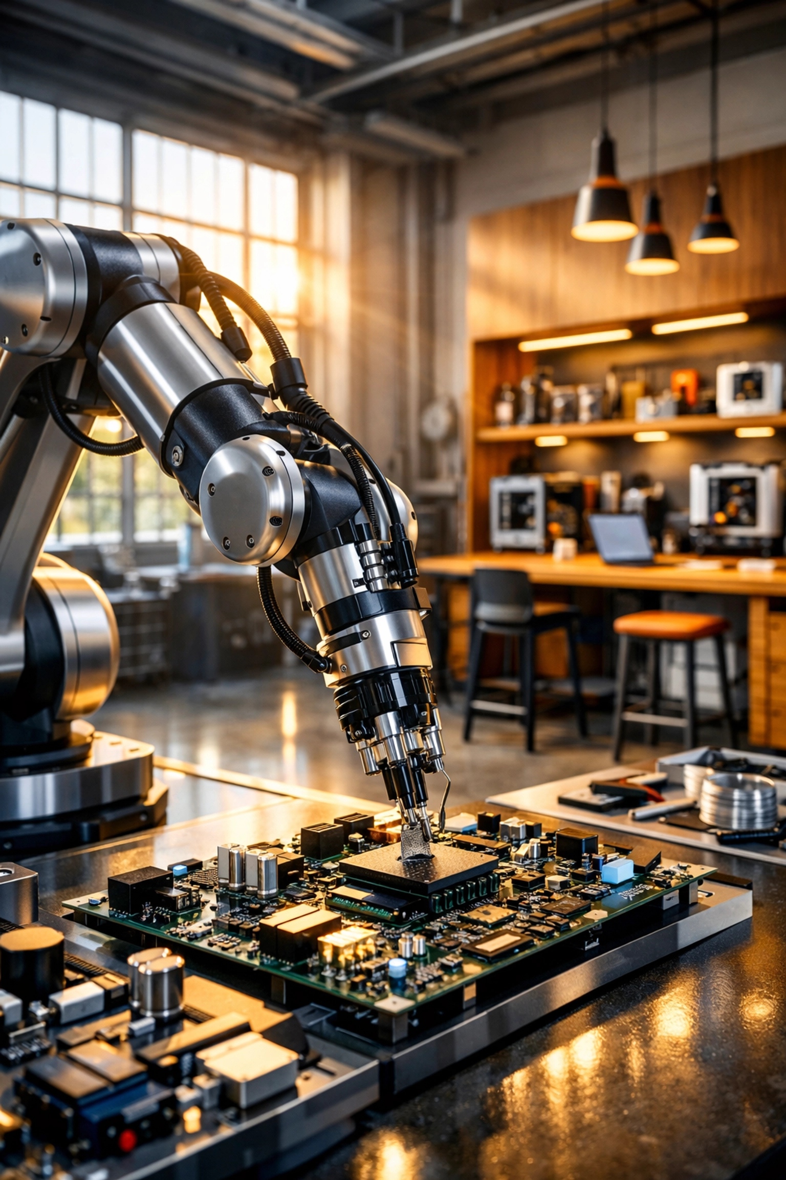 Robotic arm in a modern manufacturing plant, highlighting supply chain resilience and domestic production strategies.