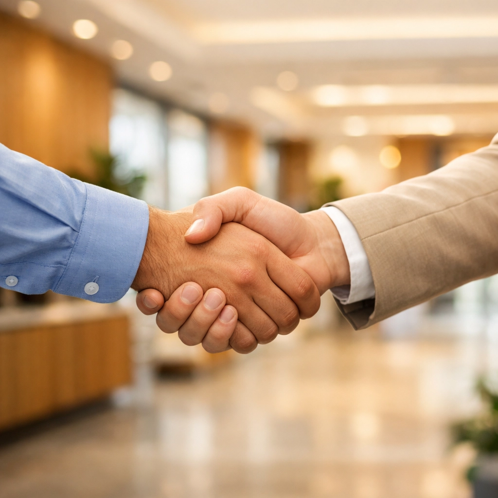 A professional handshake representing a successful partnership with ServiceNow consulting services.