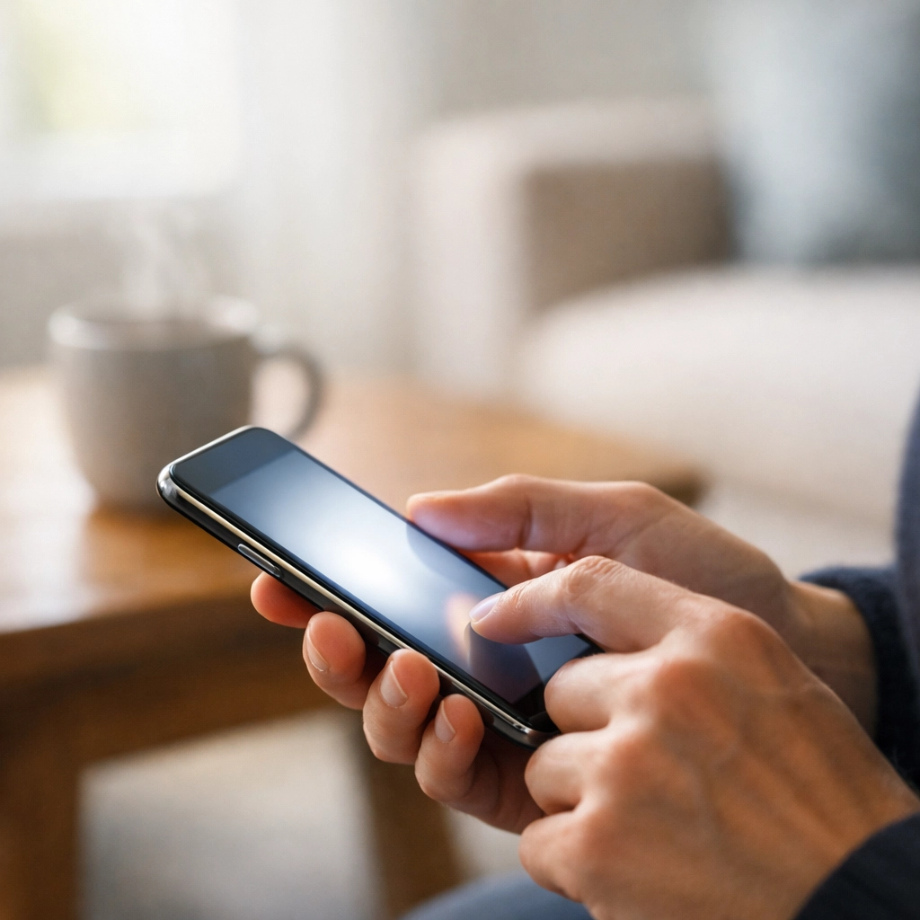 Applying for fast payday loans online Canada using a smartphone in a comfortable home setting.