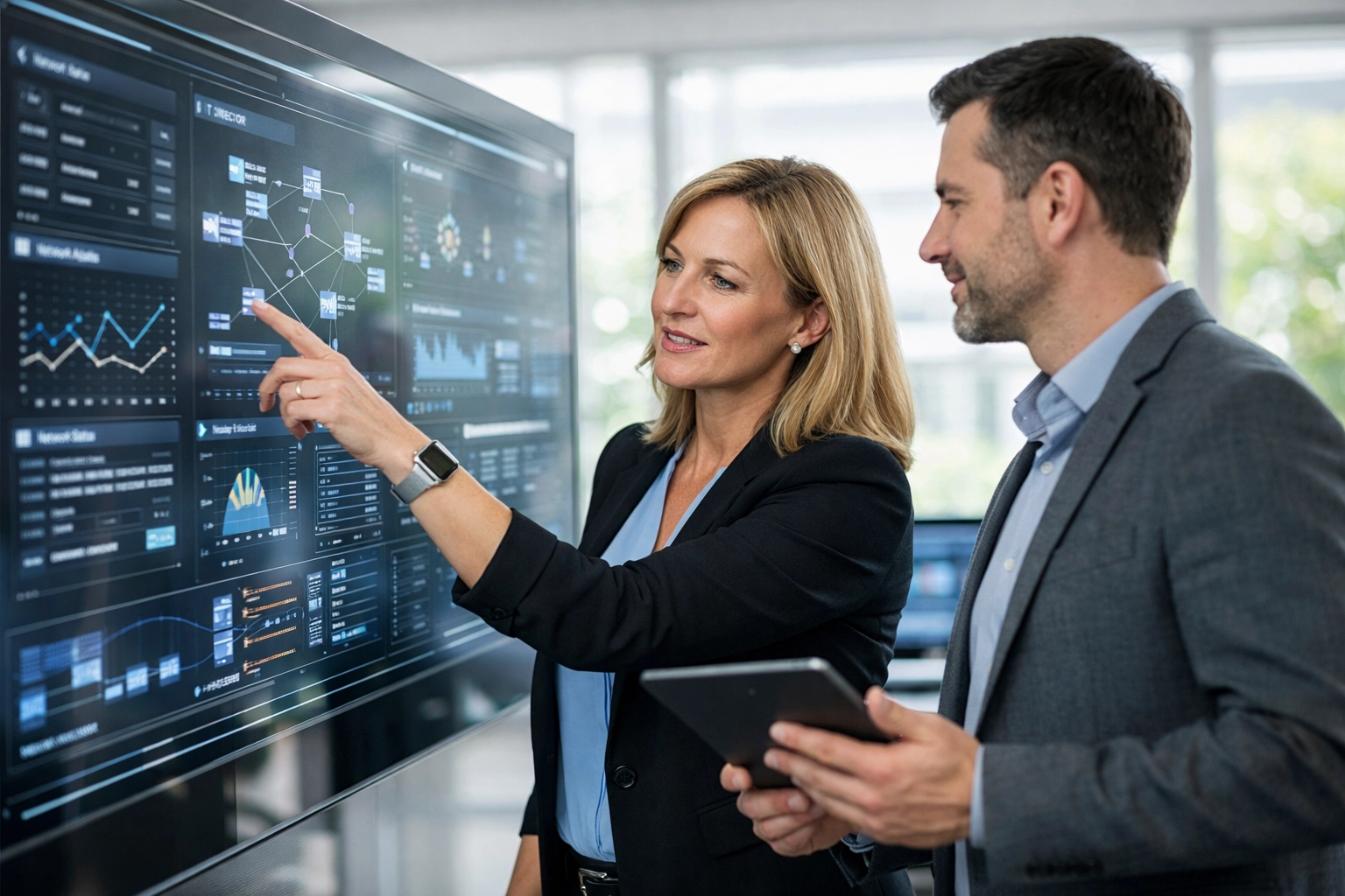 IT professionals collaborating in a command center to optimize ServiceNow ITAM and ITOM data visibility.