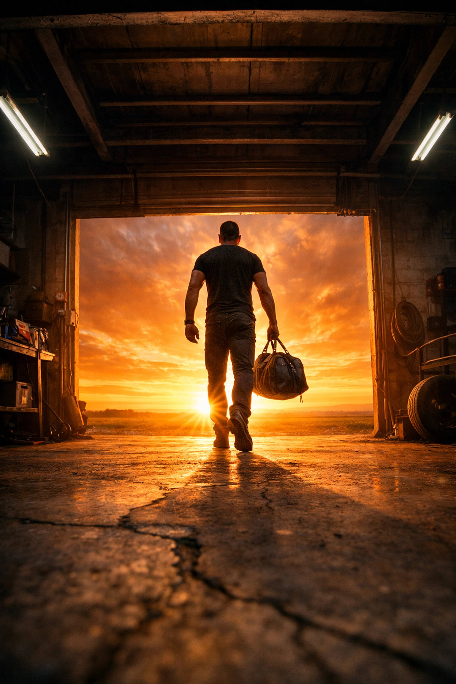 Man walking into a sunrise, building an unstoppable legacy through a disciplined morning routine.