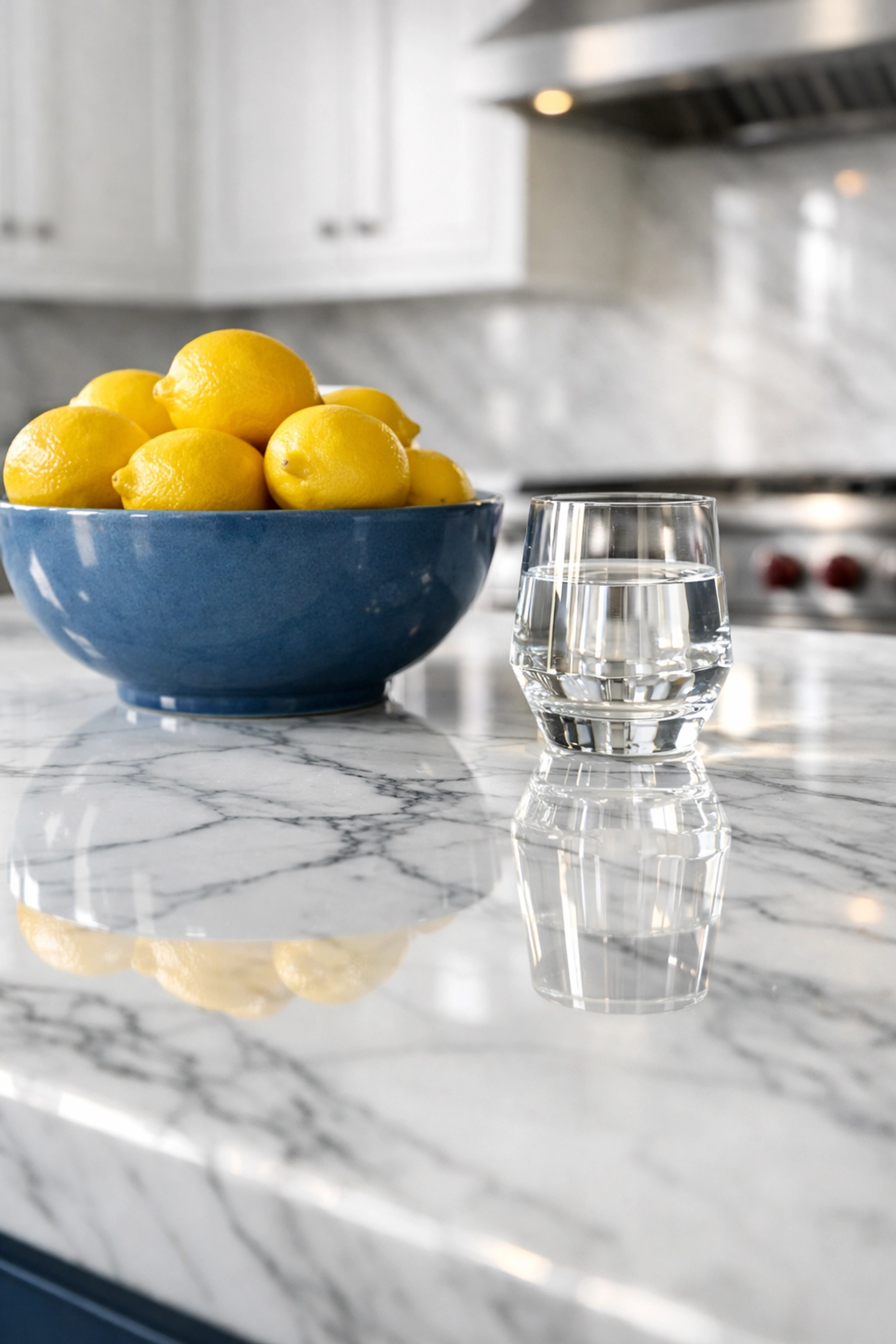 Sparkling clean marble kitchen island in a Needham home following bi-weekly house cleaning.