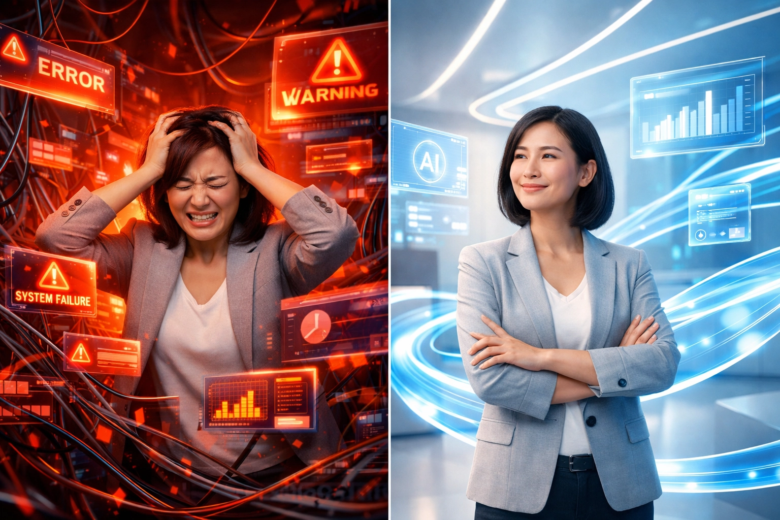 Business owner transitioning from AI chaos to organized delegation systems