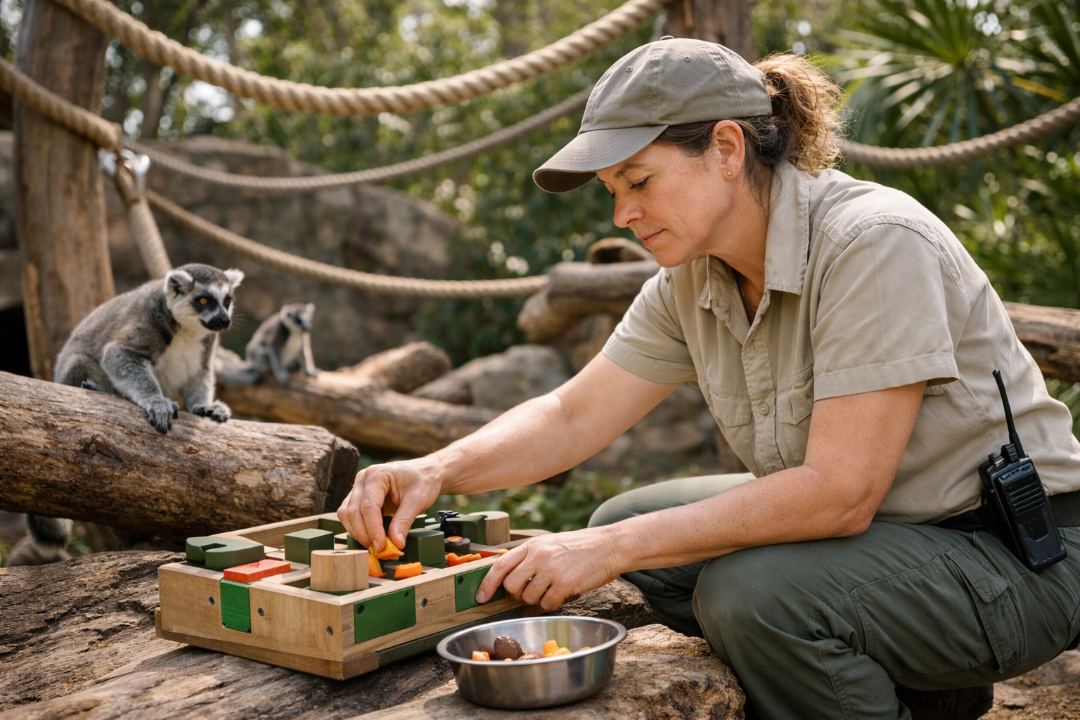 Zoo wildlife specialist preparing animal enrichment to tell authentic and transparent conservation stories.