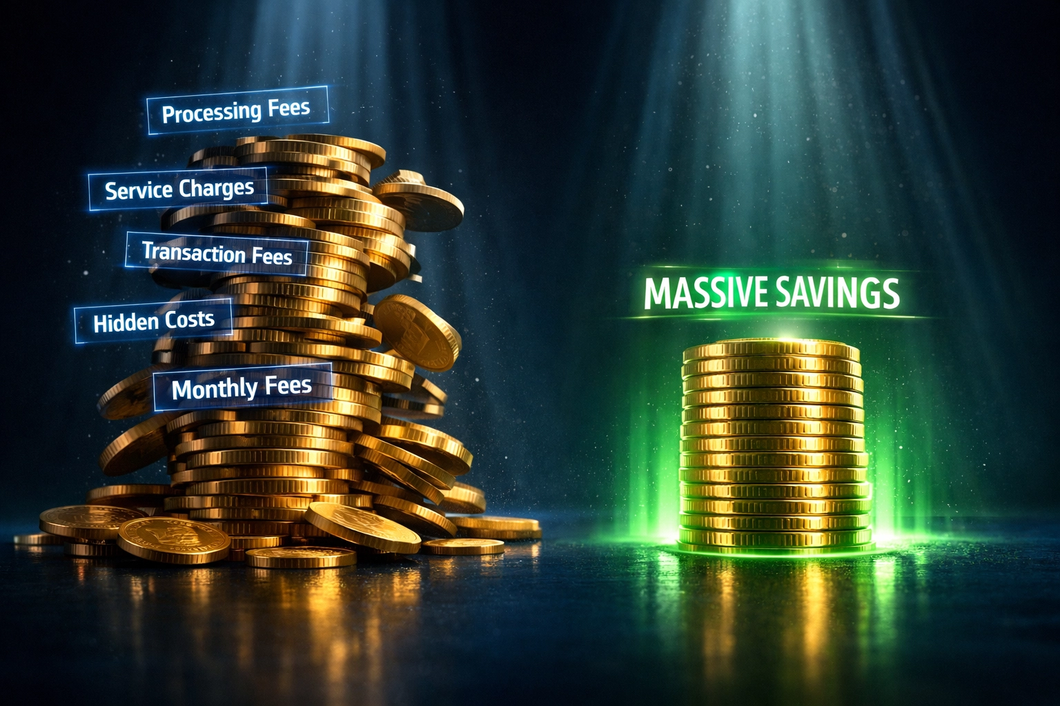 Crypto payment processor fees comparison showing traditional high costs versus Larecoin's low-fee model