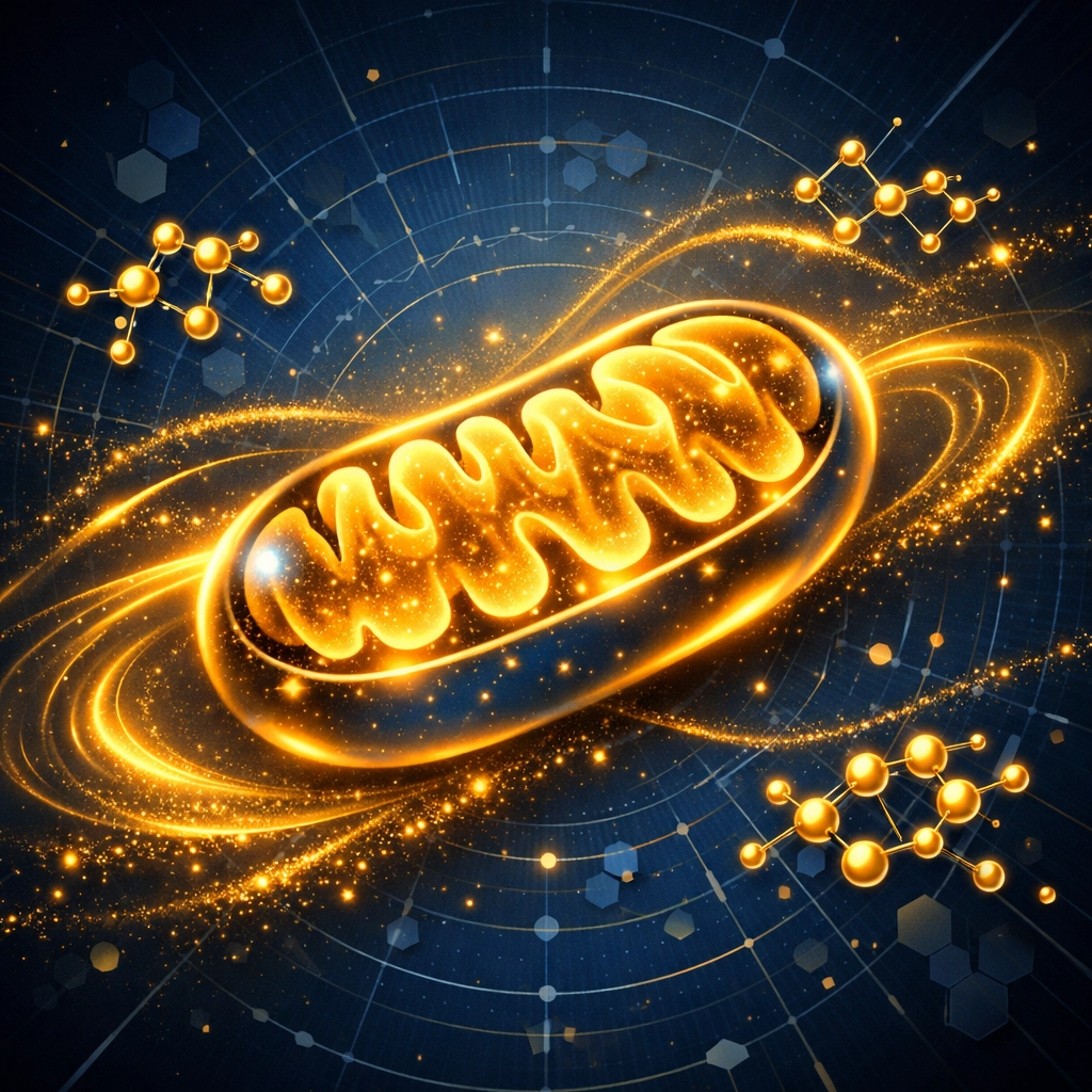 Cellular mitochondria illustration showing how shilajit fulvic acid boosts energy production