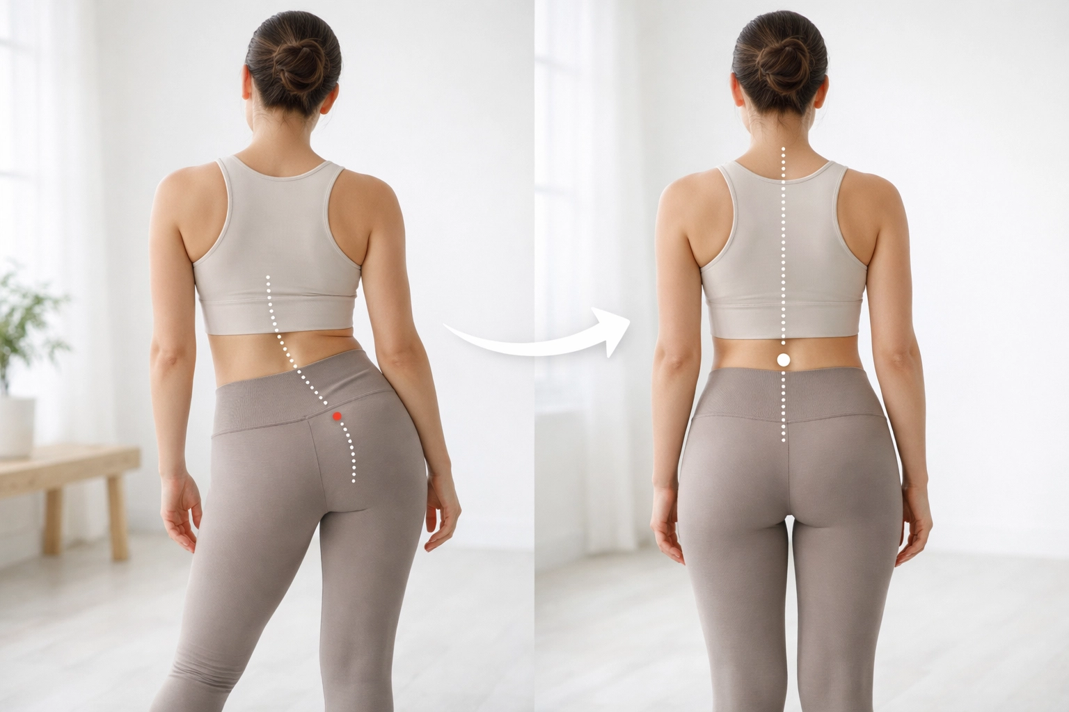 Corrective hip-shift movement for body balancing and immediate sciatica pain relief.