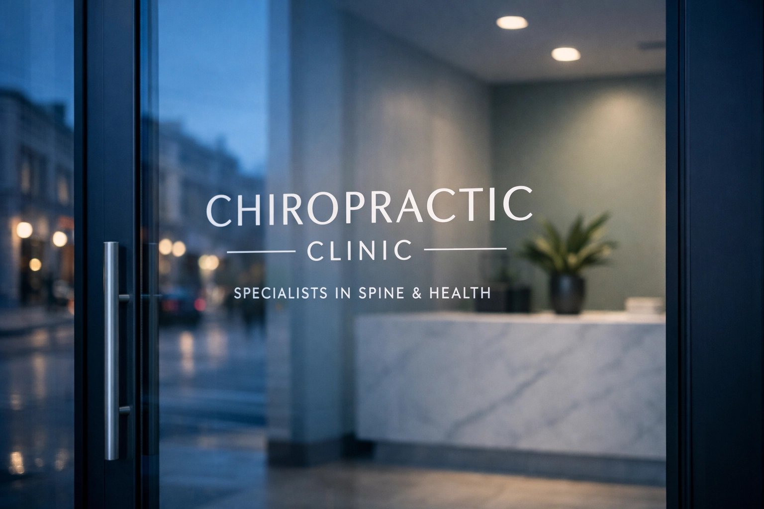Modern chiropractic clinic entrance representing an optimized Google Business Profile for local SEO.