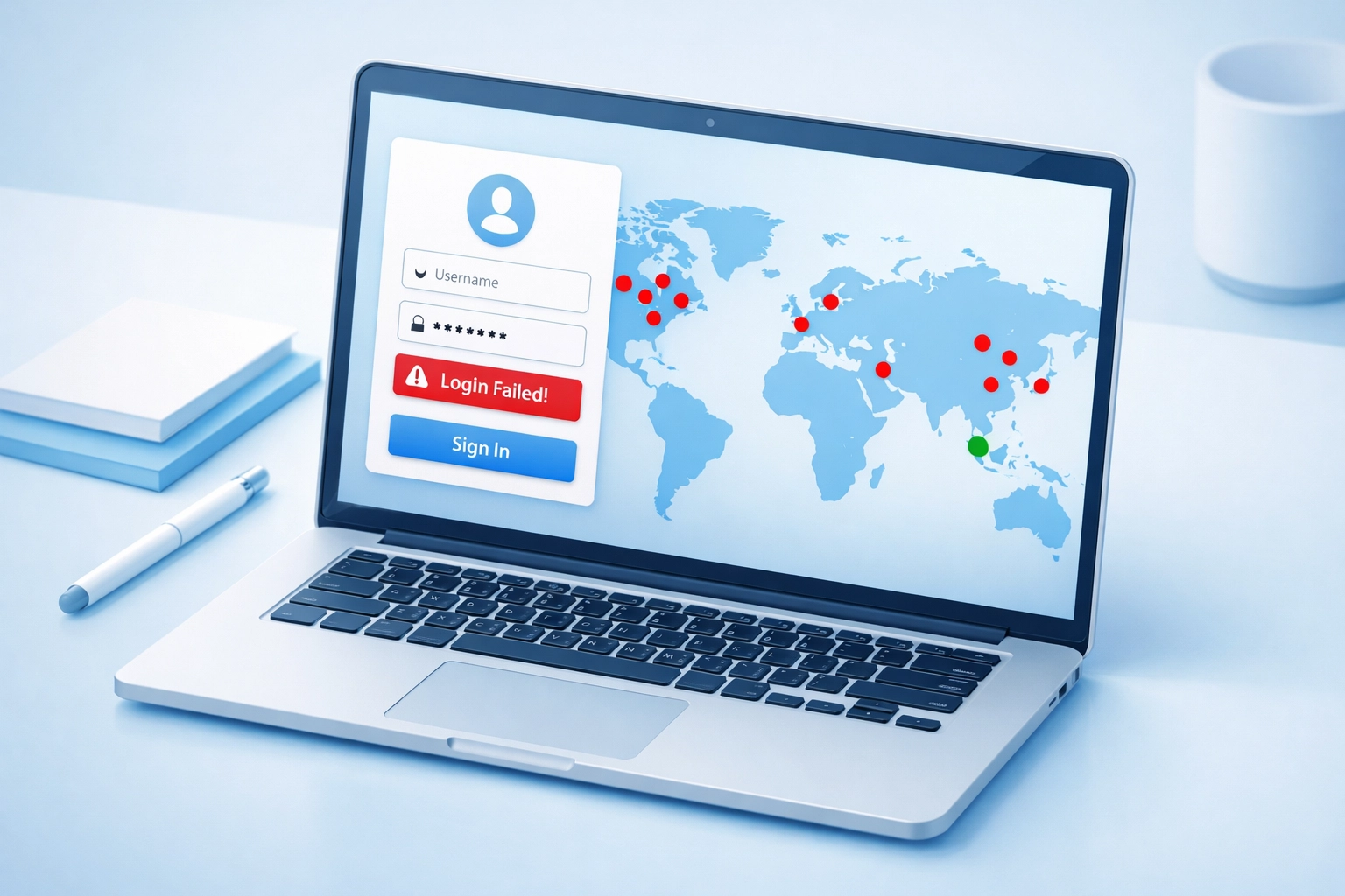 Dashboard showing suspicious RDP login attempts from multiple locations before successful ransomware breach