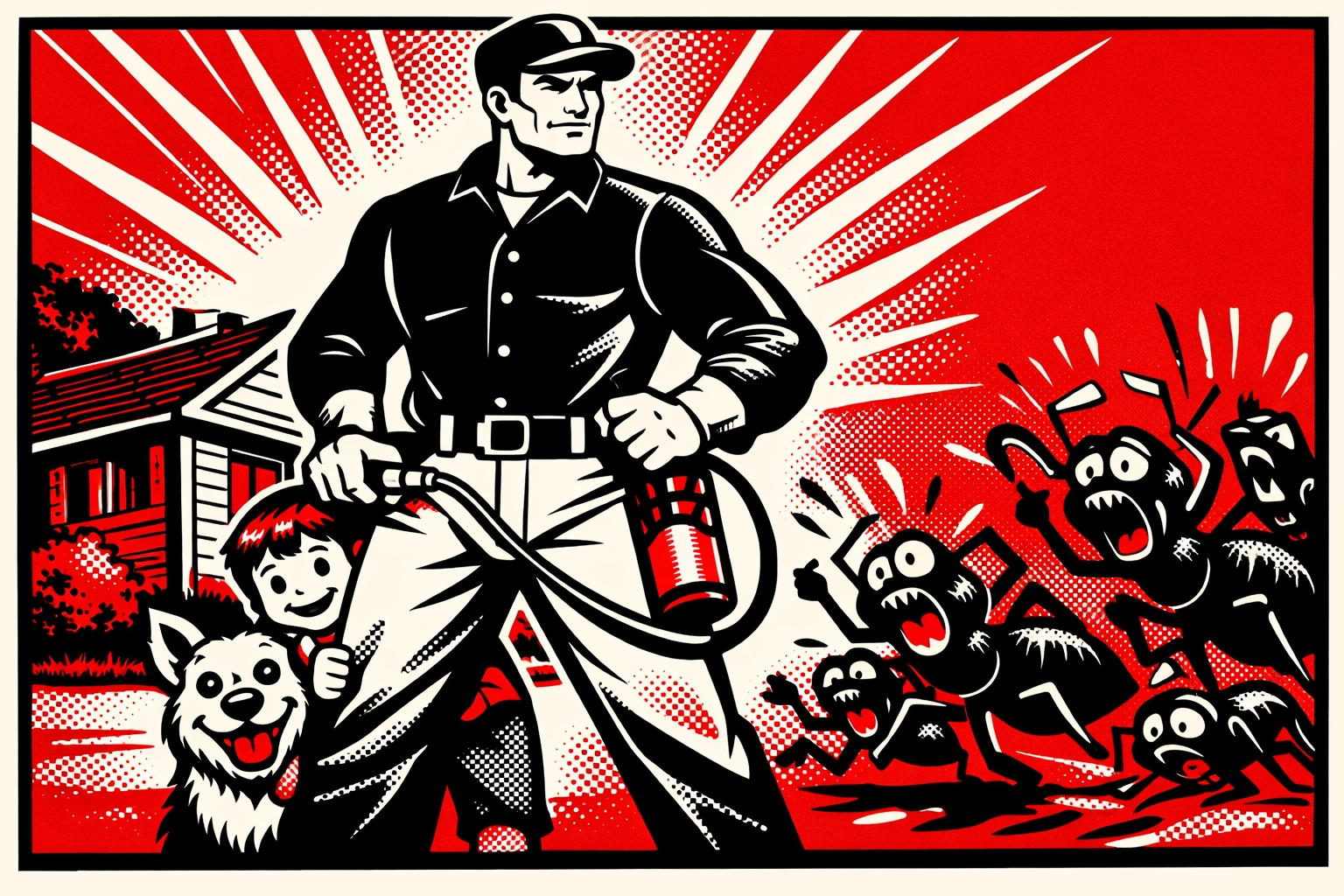 Child and pet-friendly pest control professional in Birmingham defending a home.