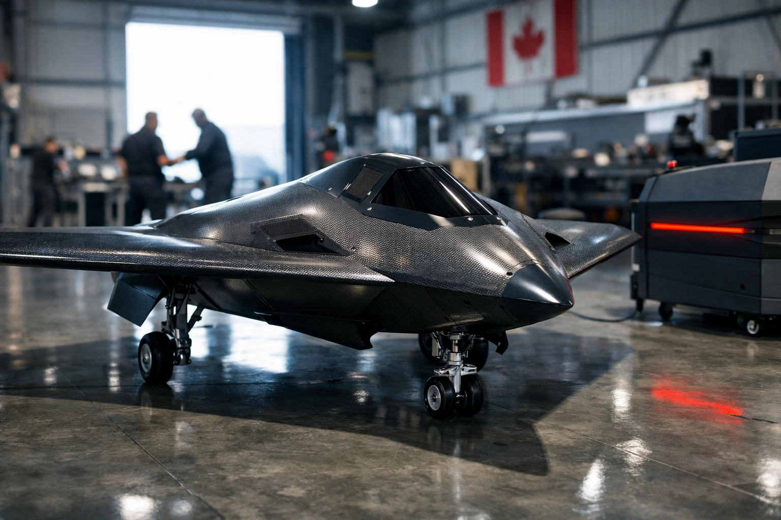 A drone prototype in a Canadian aerospace facility illustrating the federal defense industrial strategy.