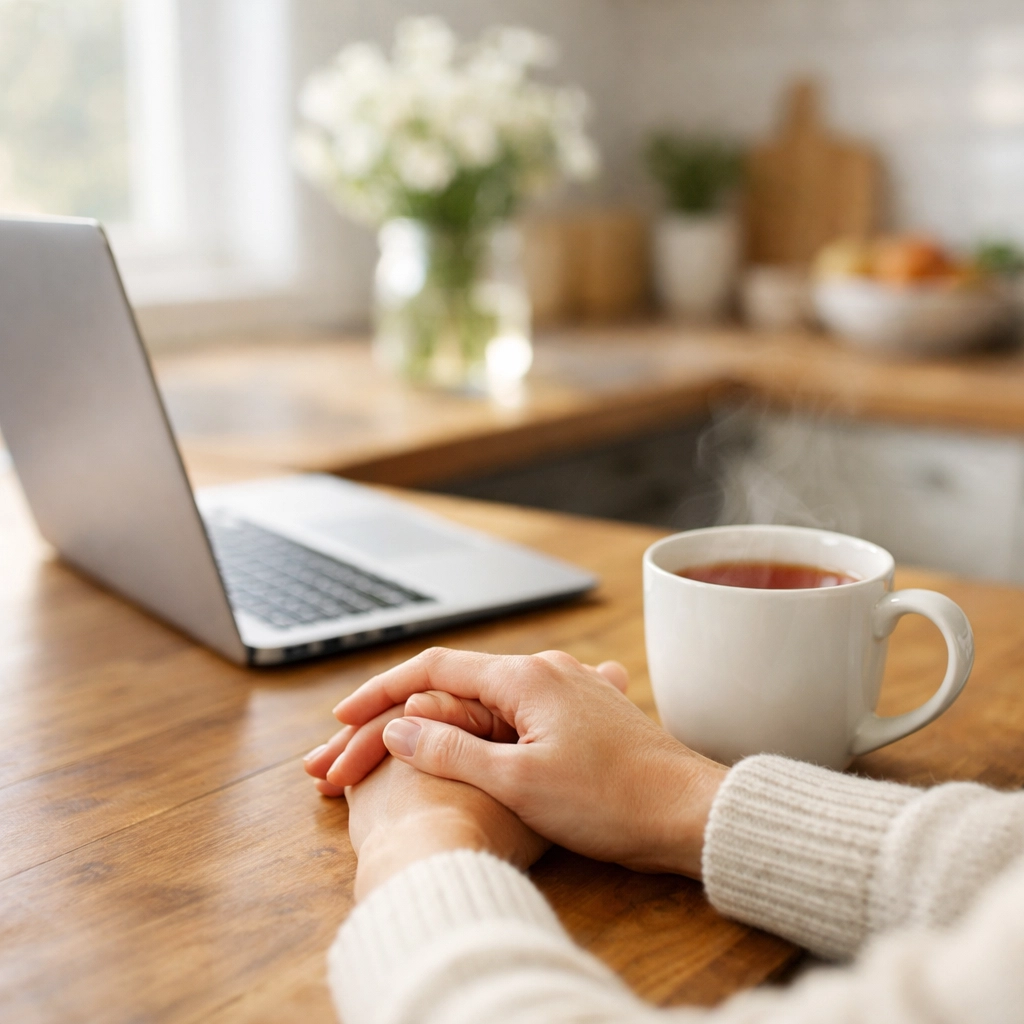 A person at home with a laptop experiencing the financial freedom of a no credit check loan Canada.
