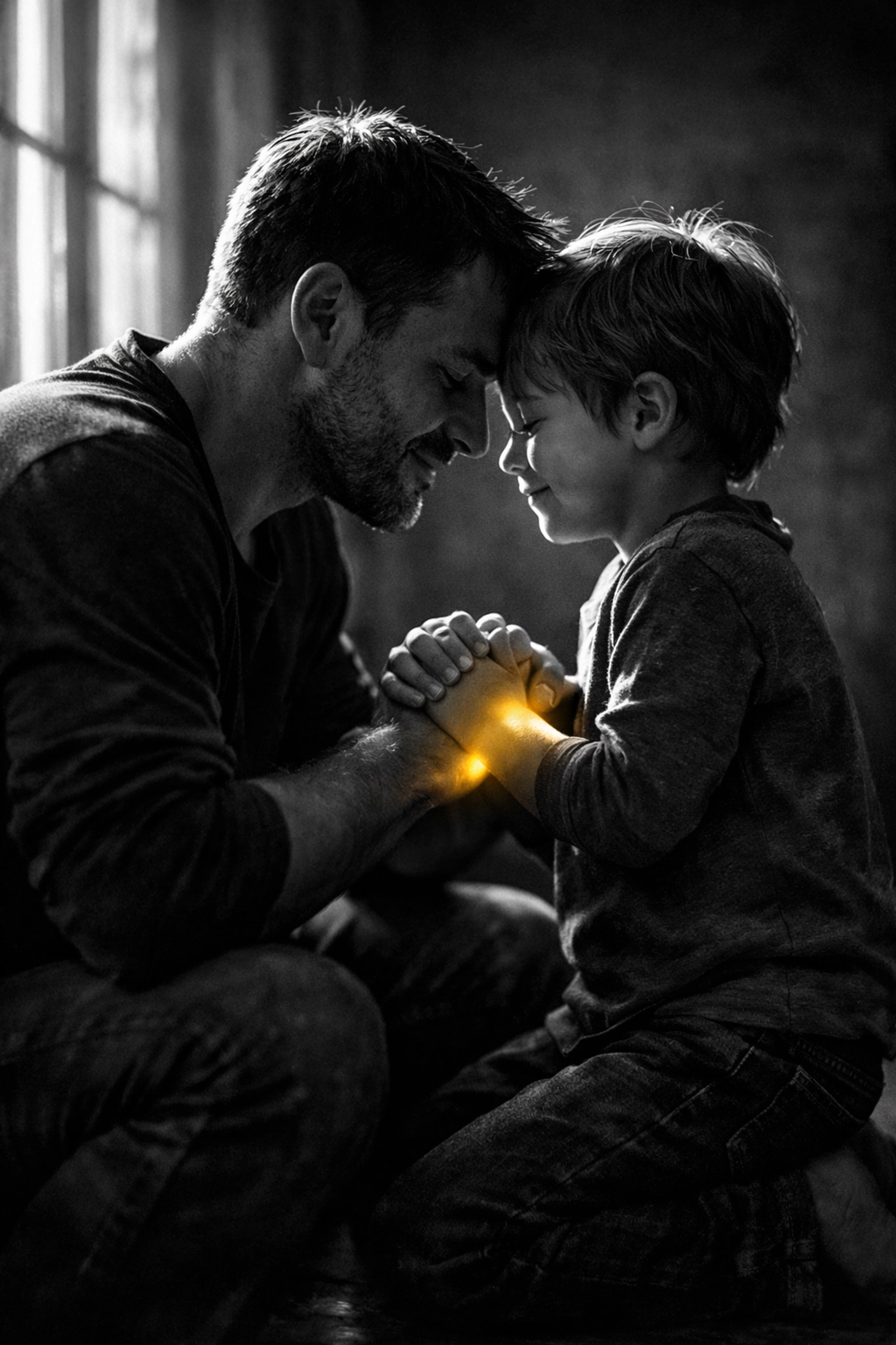 Father kneeling with child demonstrating biblical fatherhood and tender leadership