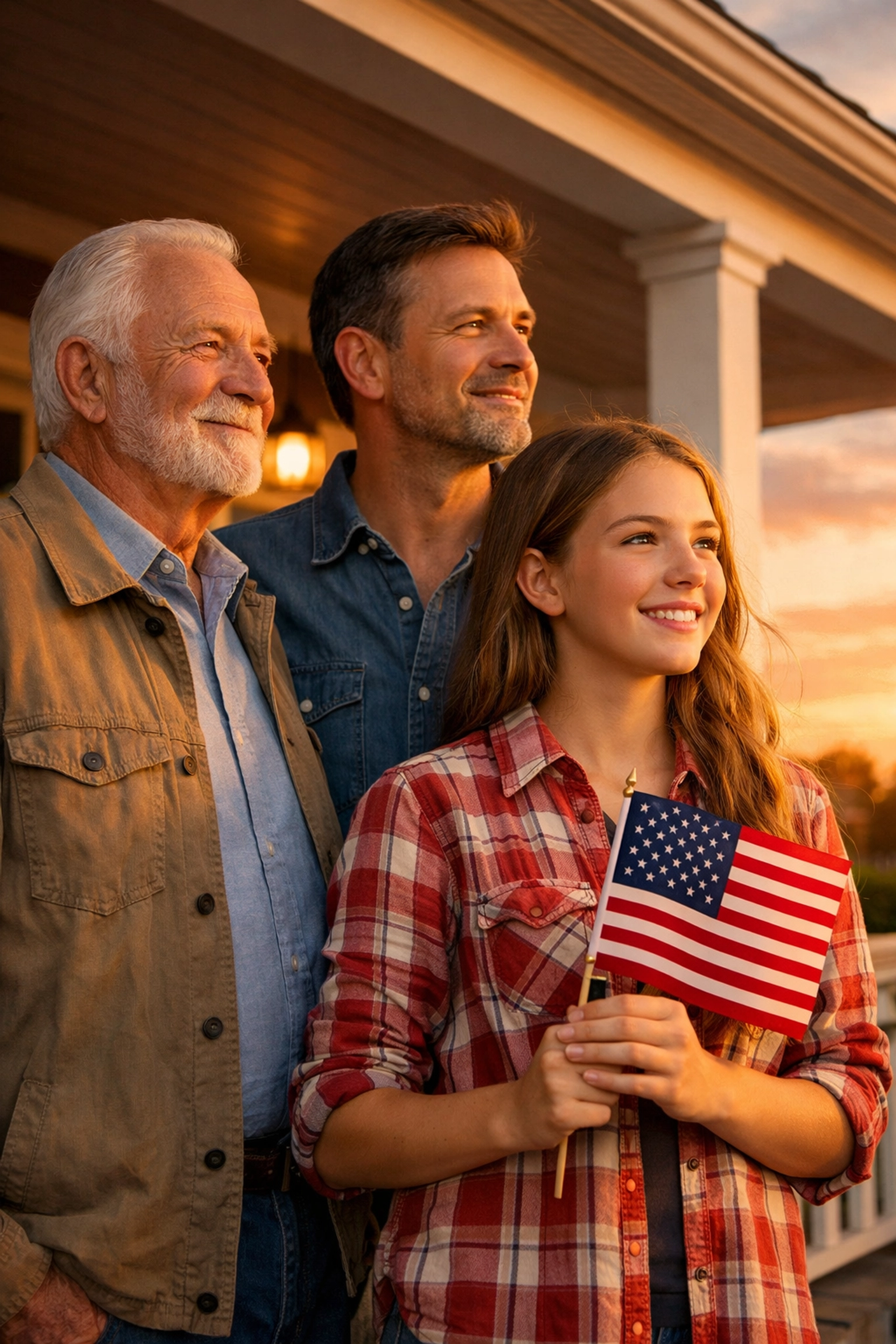 Multi-generational family sharing patriotic traditions and civic values to inspire future generations.