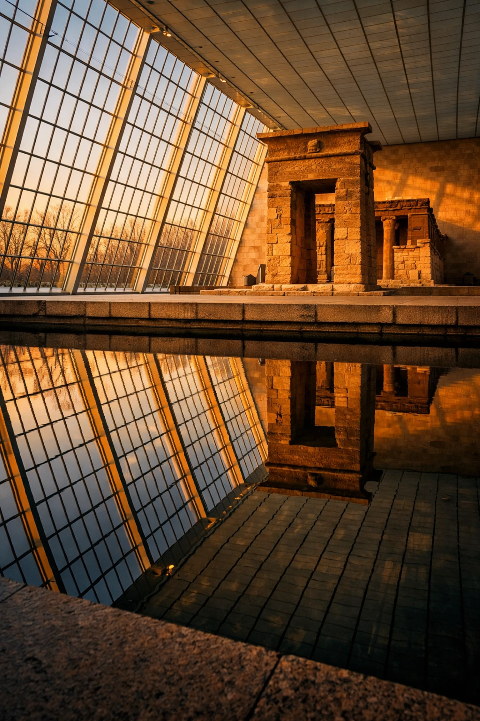 The Temple of Dendur at the Met, a premier photo spot with stunning reflections and morning light.