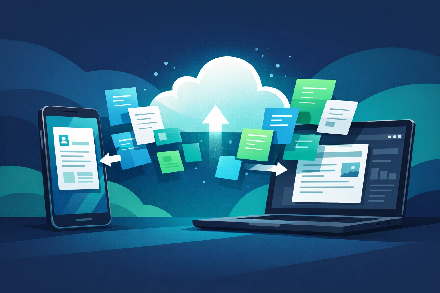 Digital documents syncing to a secure cloud portal for streamlined virtual tax preparation and organization.