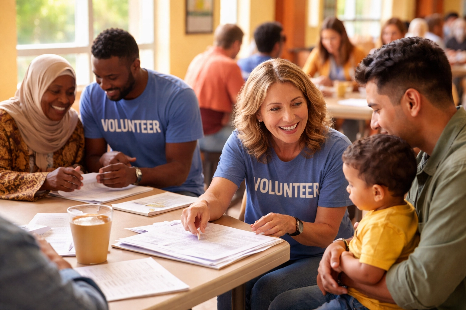 Volunteers assist diverse community members with free tax preparation at a Steele County community center.