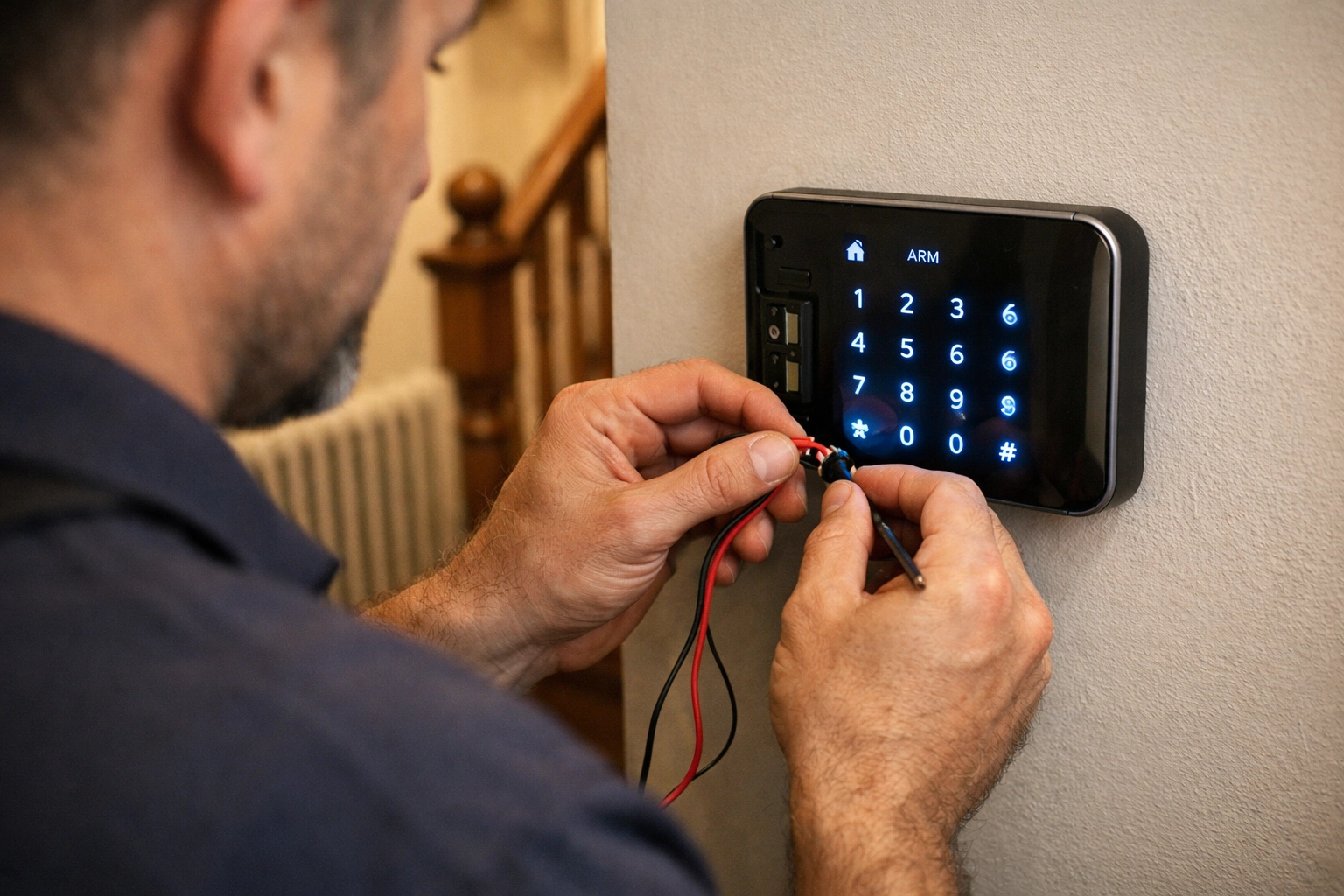 Professional installation of a smart intruder alarm keypad in a Hampshire home for reliable security.