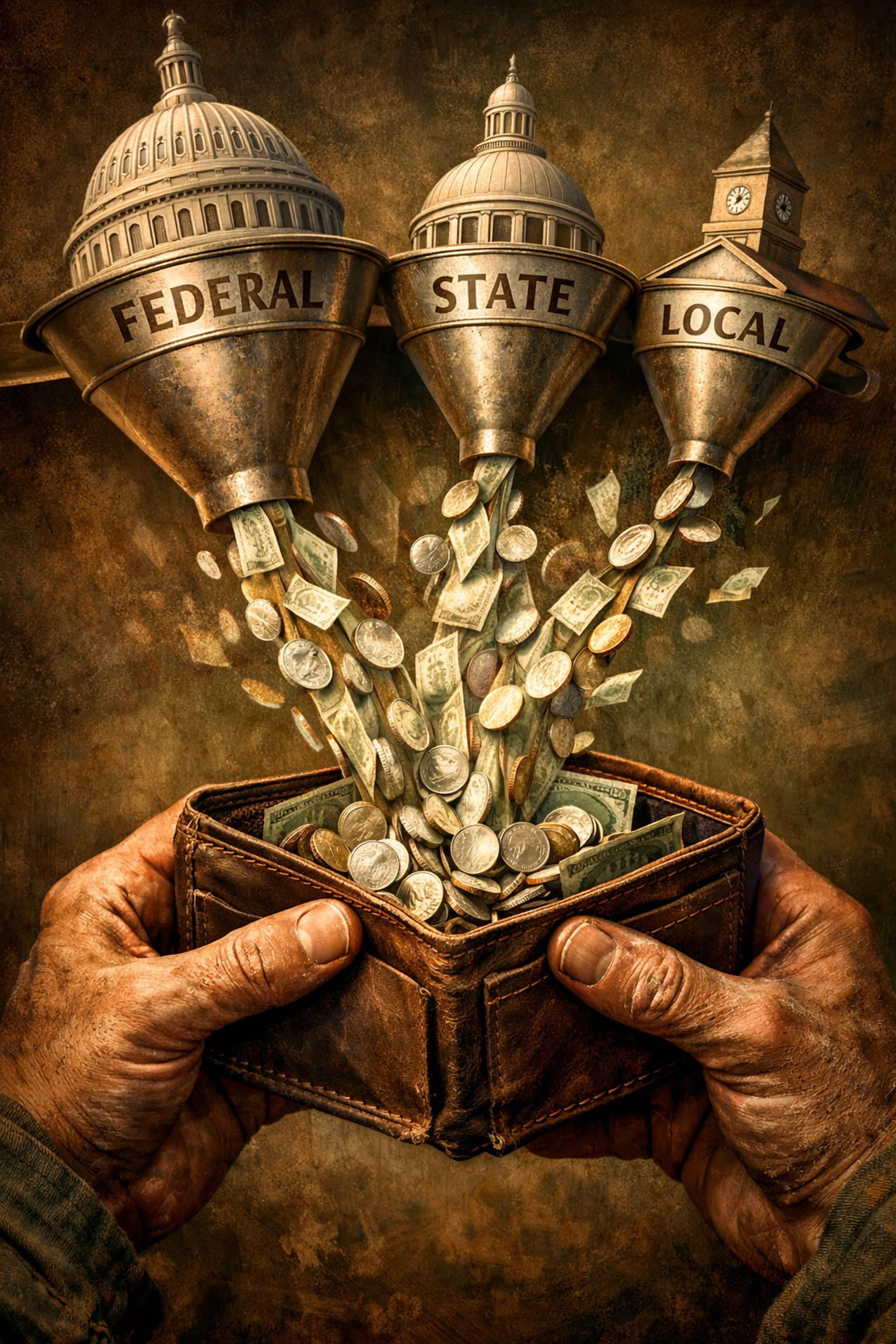 Federal, state, and local government debt all funneling into a single taxpayer wallet