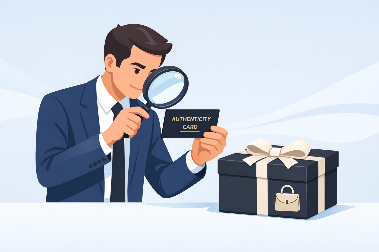 Professional expert inspecting a luxury authenticity card and box to identify fake Chanel handbags.