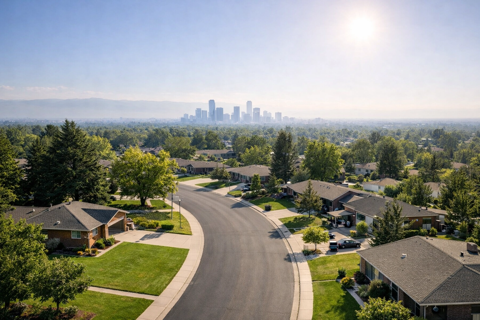 Tree-lined residential street in Harvey Park Denver showing a quiet suburban neighborhood vibe.