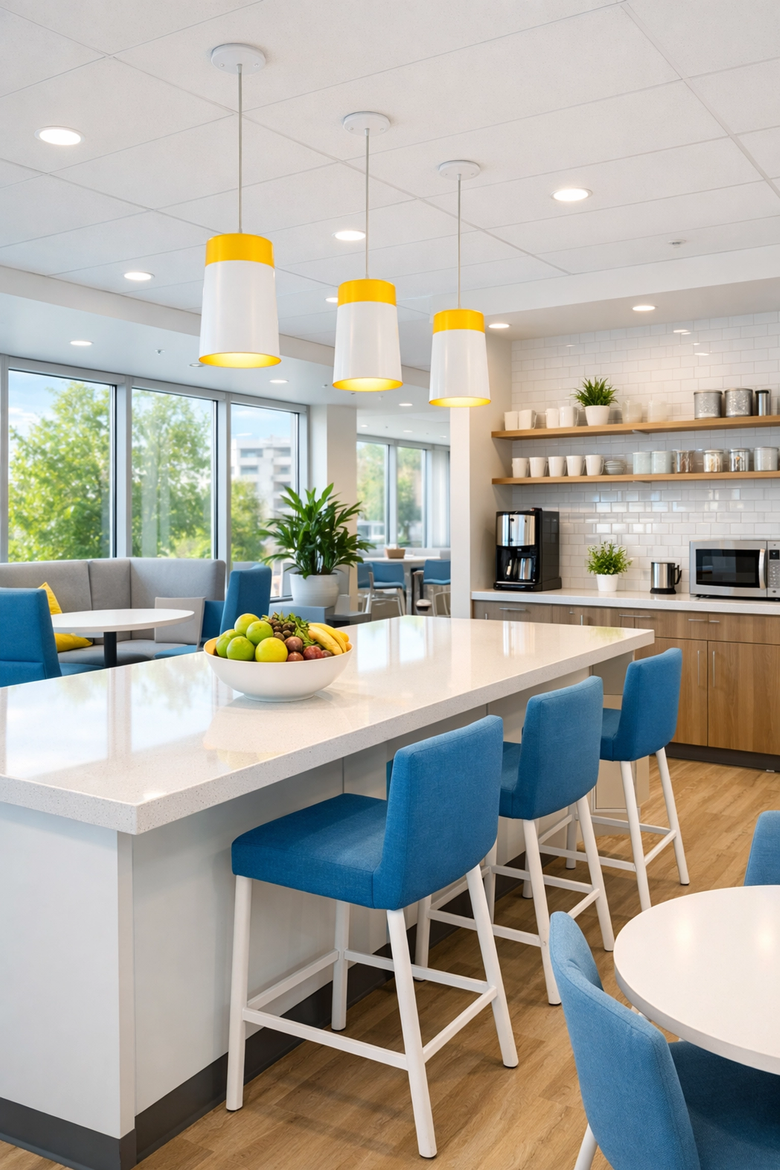 Sanitized modern office breakroom in Lawrence, MA showcasing professional commercial cleaning and hygiene.