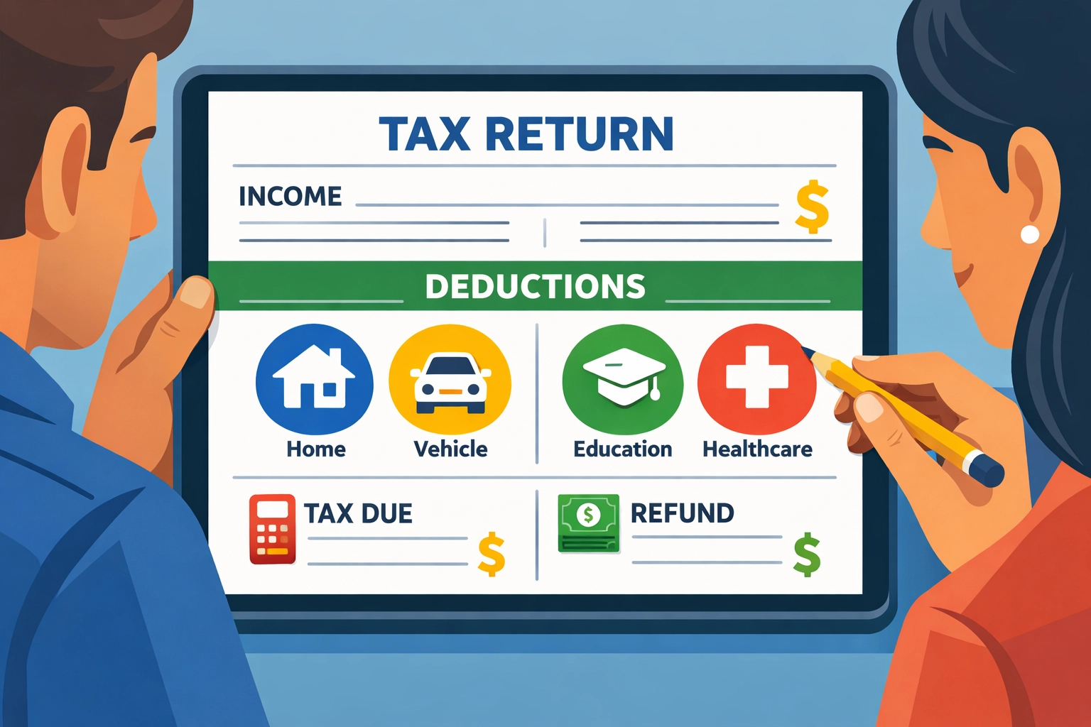 Tax professional and client reviewing tax return line-by-line for maximum refund