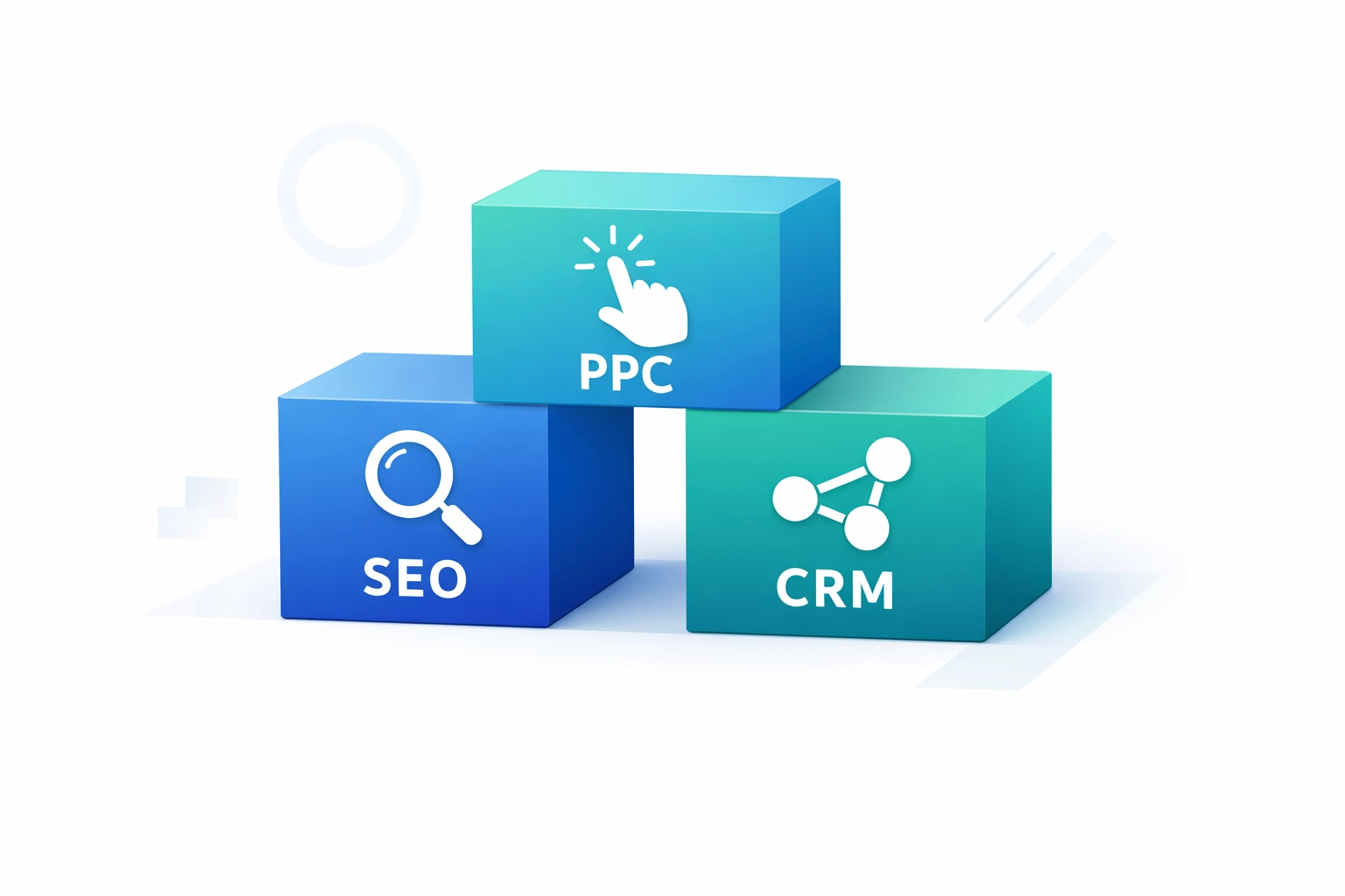 Digital marketing foundation showing SEO, PPC, and CRM pillars for Saskatoon businesses